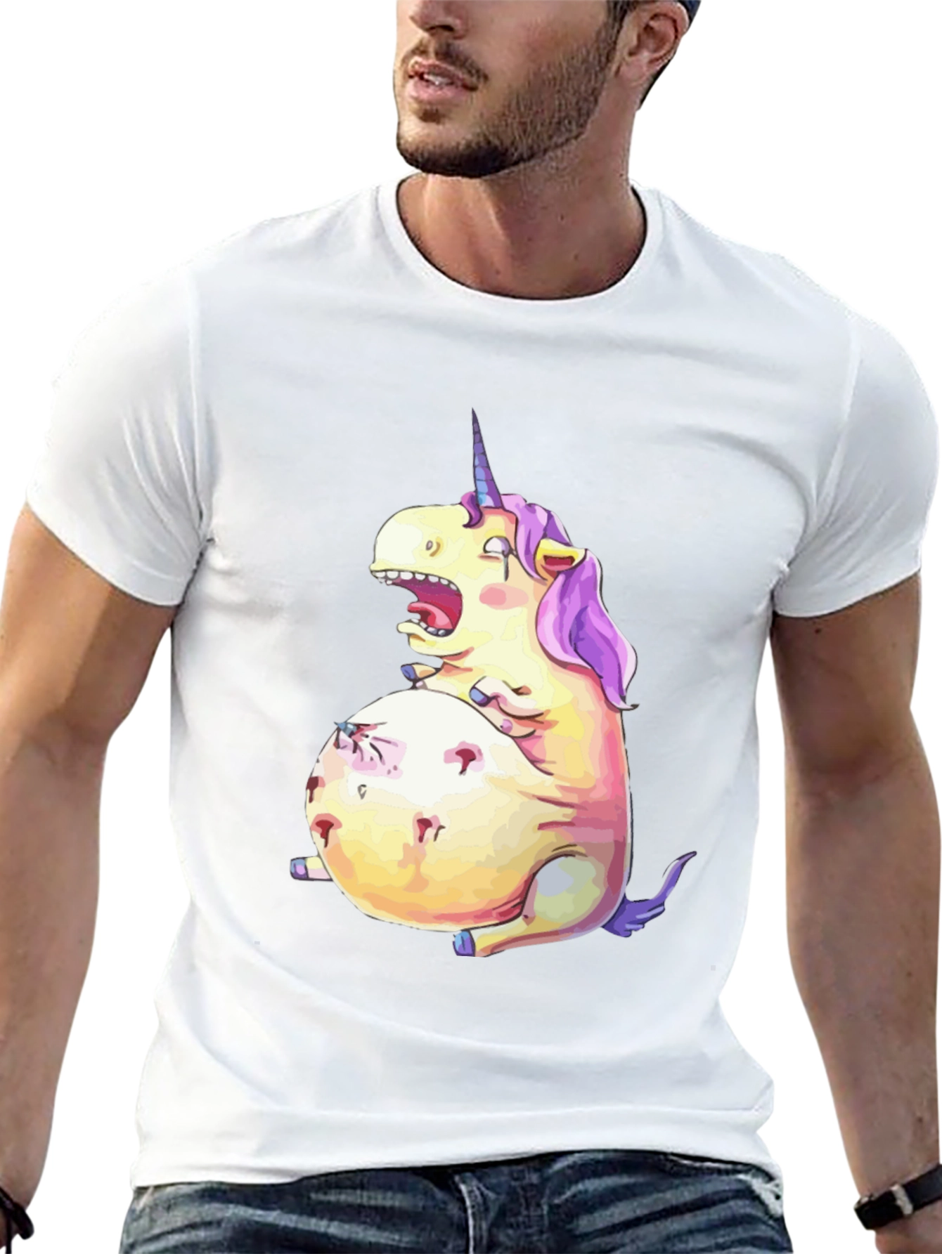 Black Funny Unicorn Graphic Tee - Black Cotton T-Shirt view 13