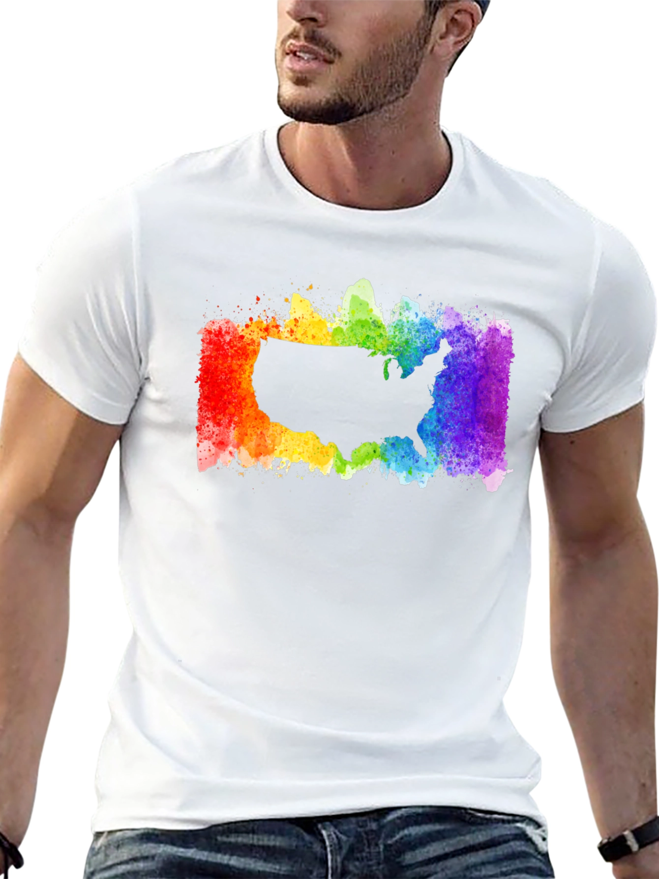 Black USA Rainbow Pride T-Shirt view 13