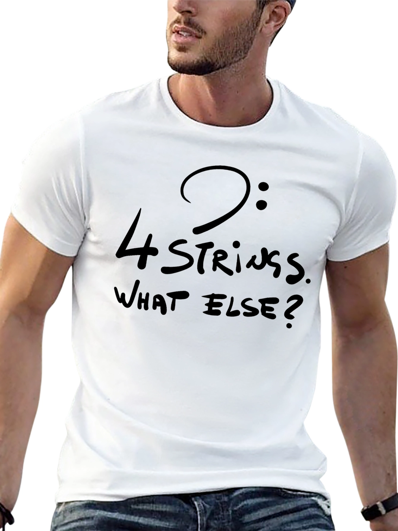 Black 4-String Bass Humor T-Shirt view 13