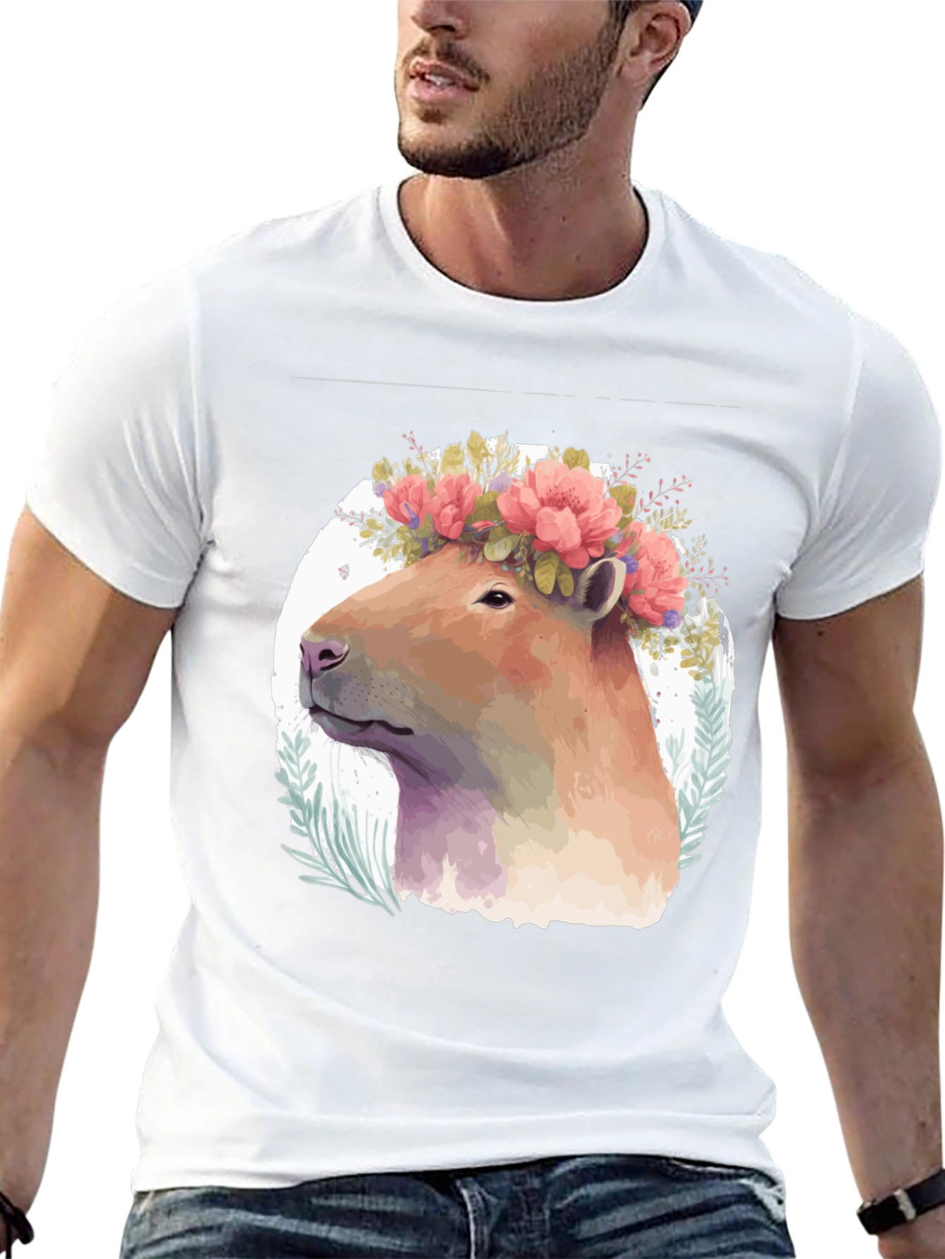 Black Capybara Floral Crown T-Shirt - Unique Graphic Tee view 13