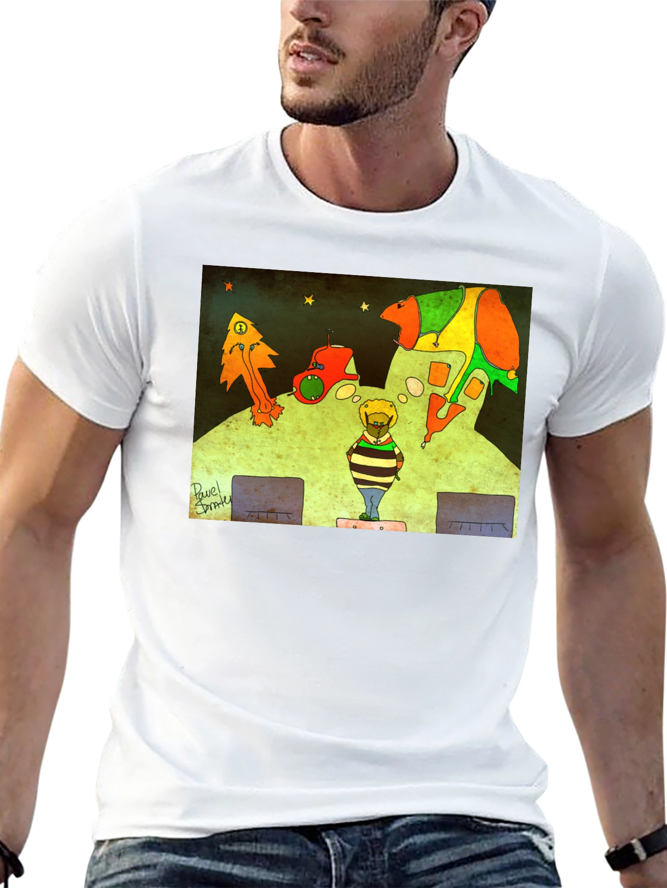 Black Retro Cartoon Graphic Print Black Tee view 13