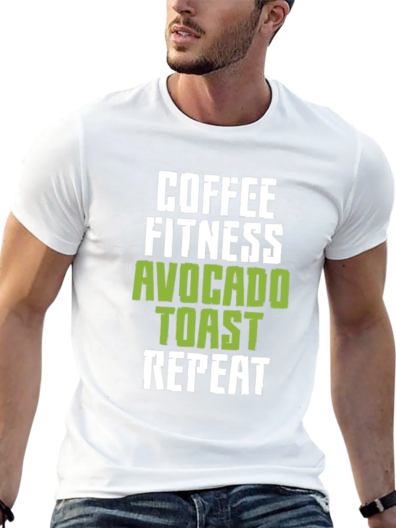 Black Coffee Fitness Avocado Toast Repeat Black Graphic Tee view 13
