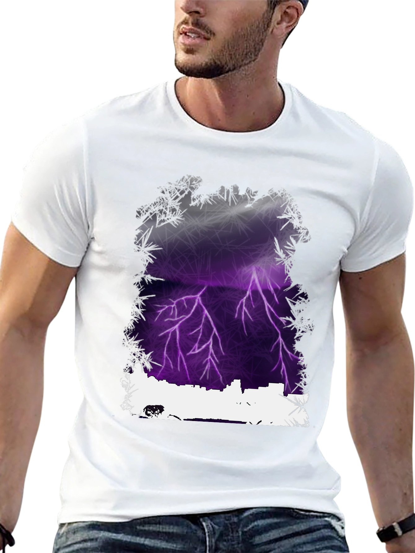 Black Lightning Cityscape Graphic Tee - Men's Black T-Shirt view 13