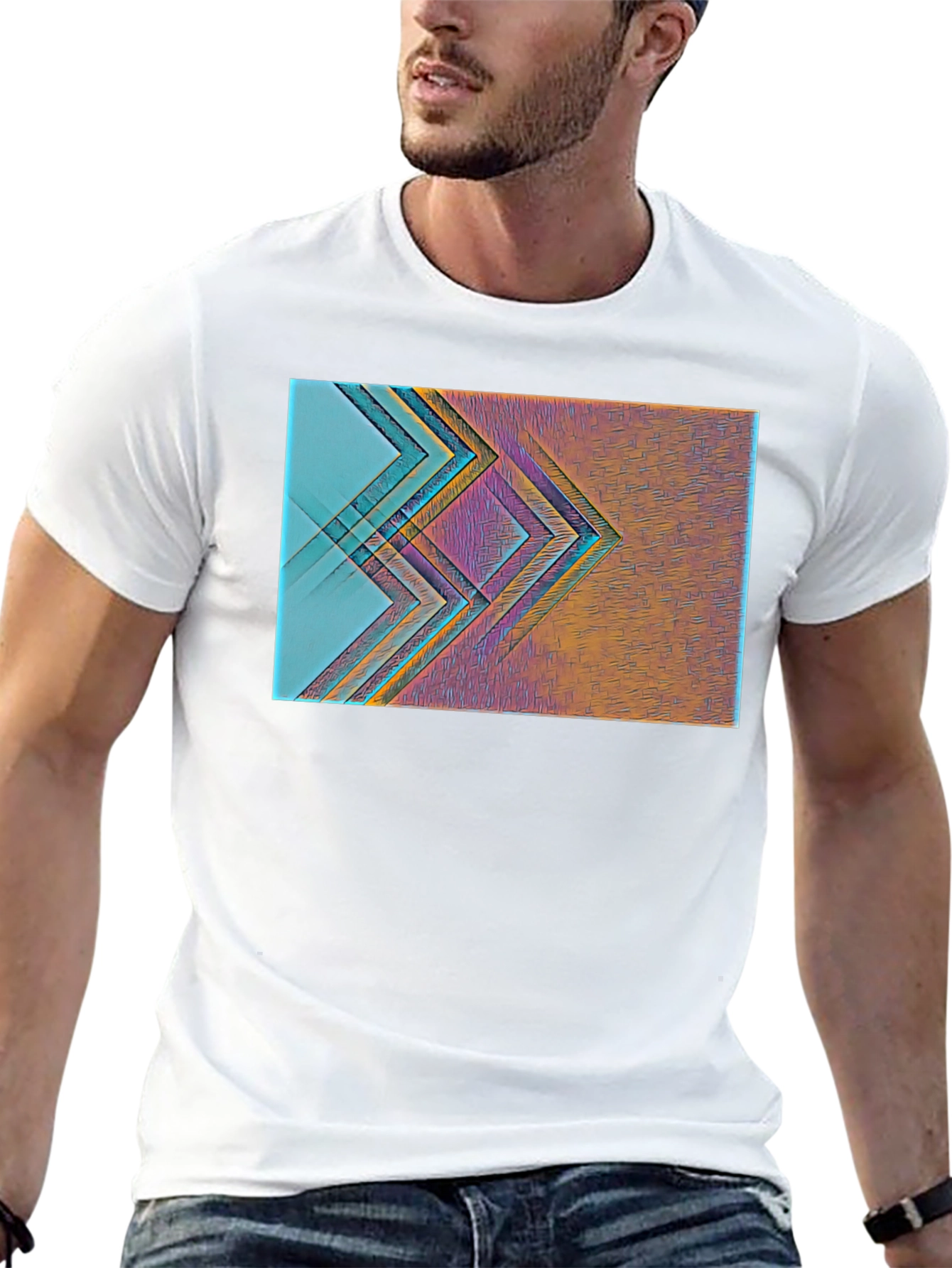 Black Abstract Geometric Print Black T-Shirt view 13