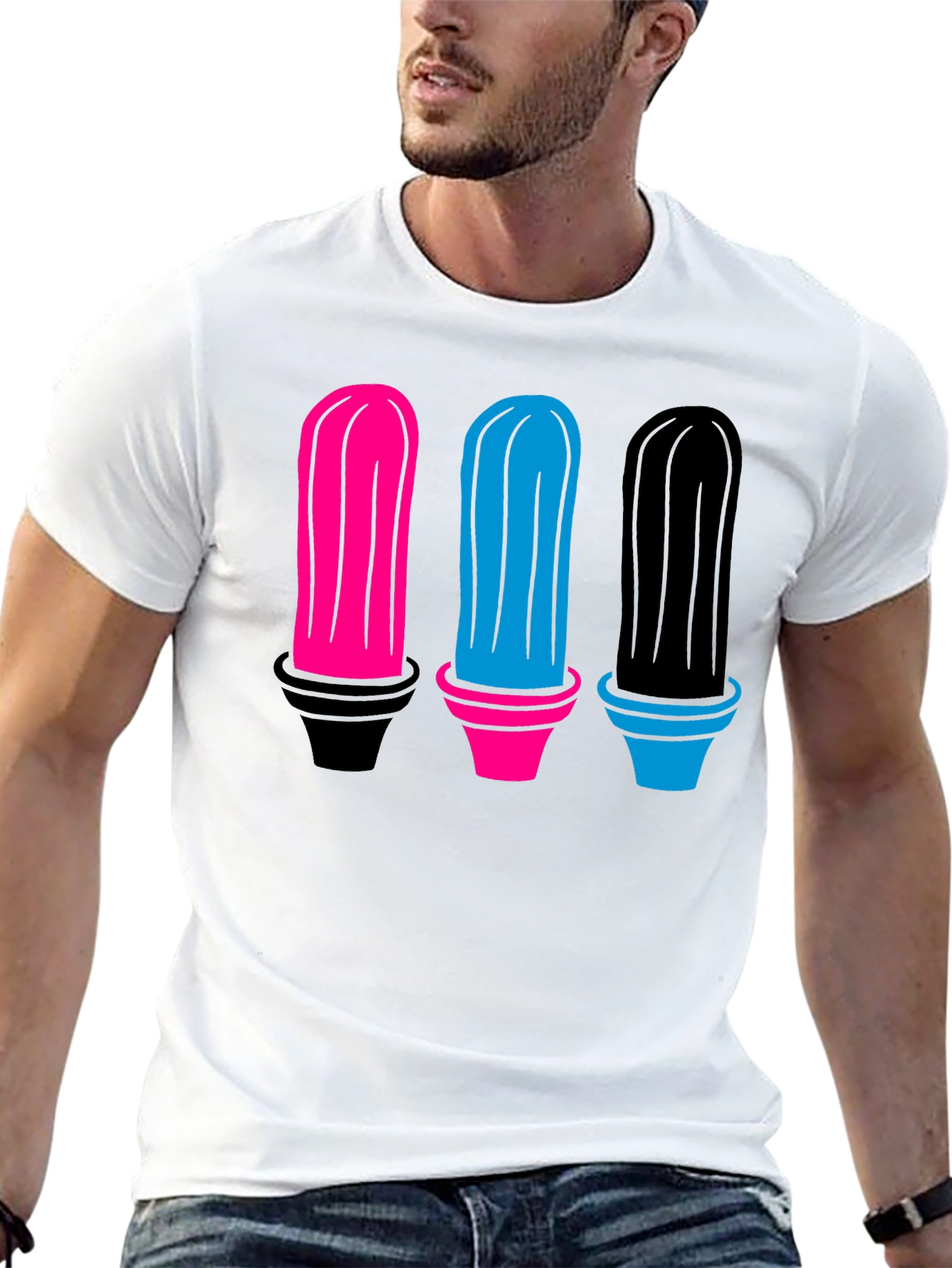 Colorful Cactus Graphic Tee - Black Cotton Shirt - 13