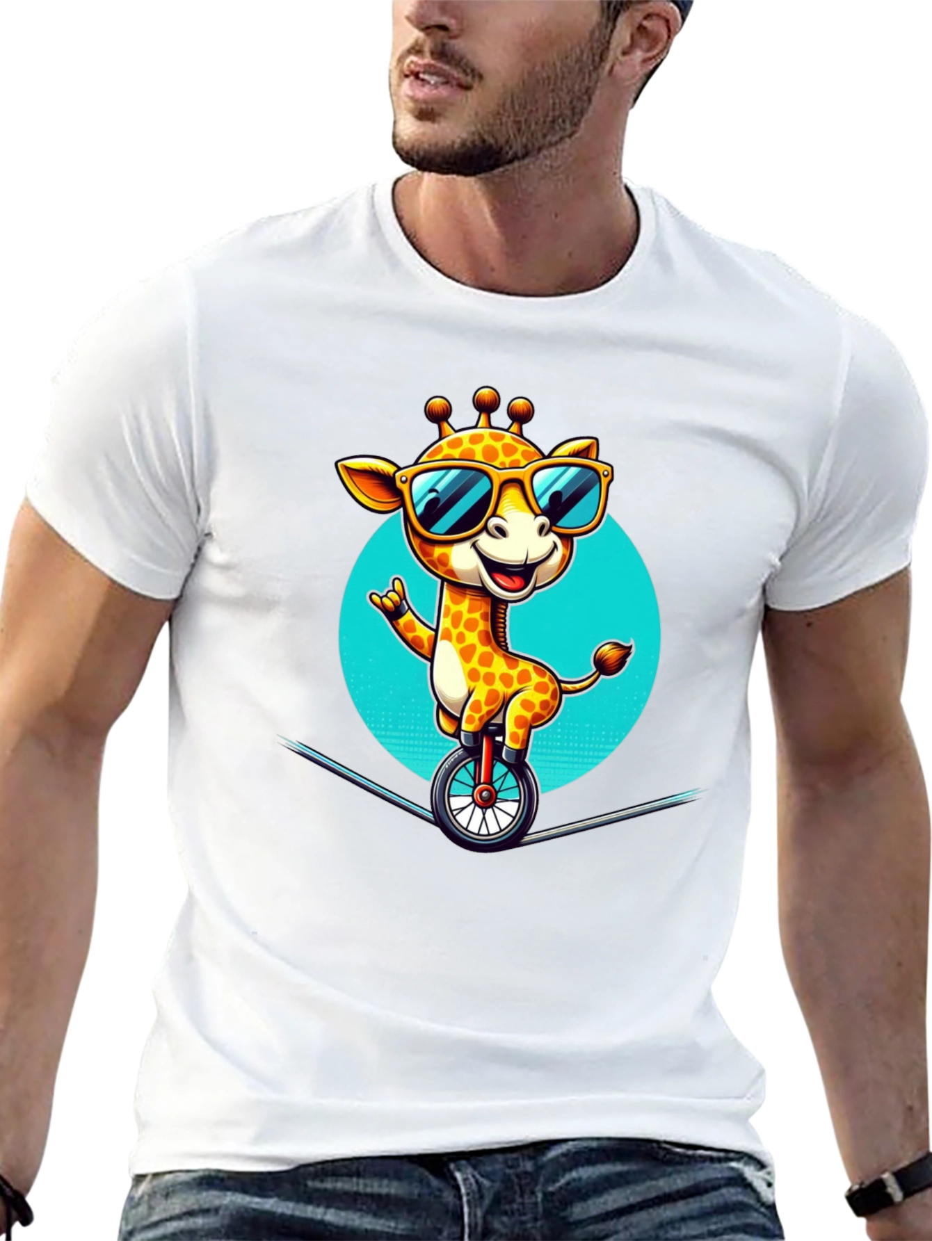 Black Cool Giraffe Unicycle T-Shirt view 13