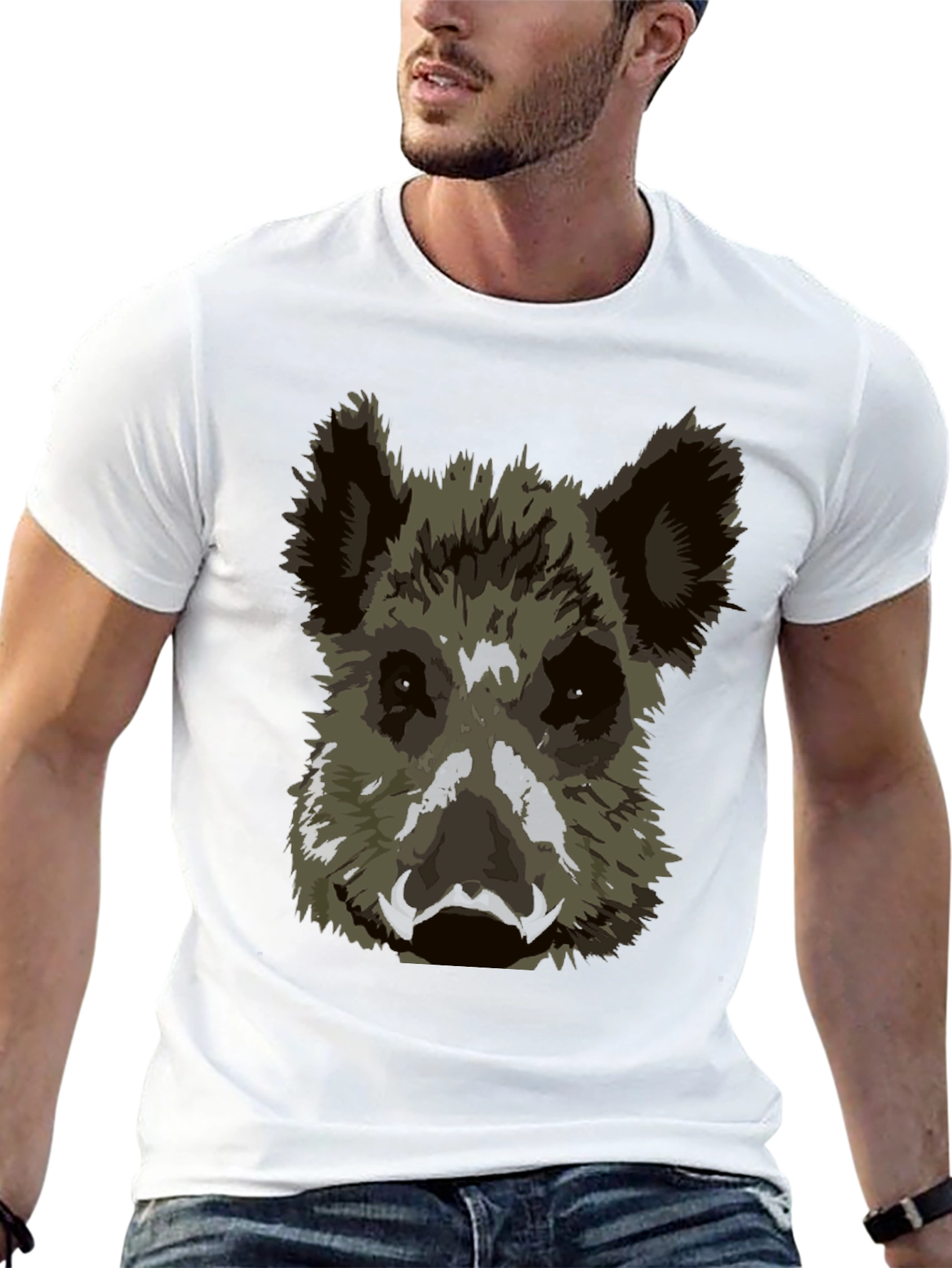 Black Wild Boar Graphic Tee - Black Cotton T-Shirt view 13