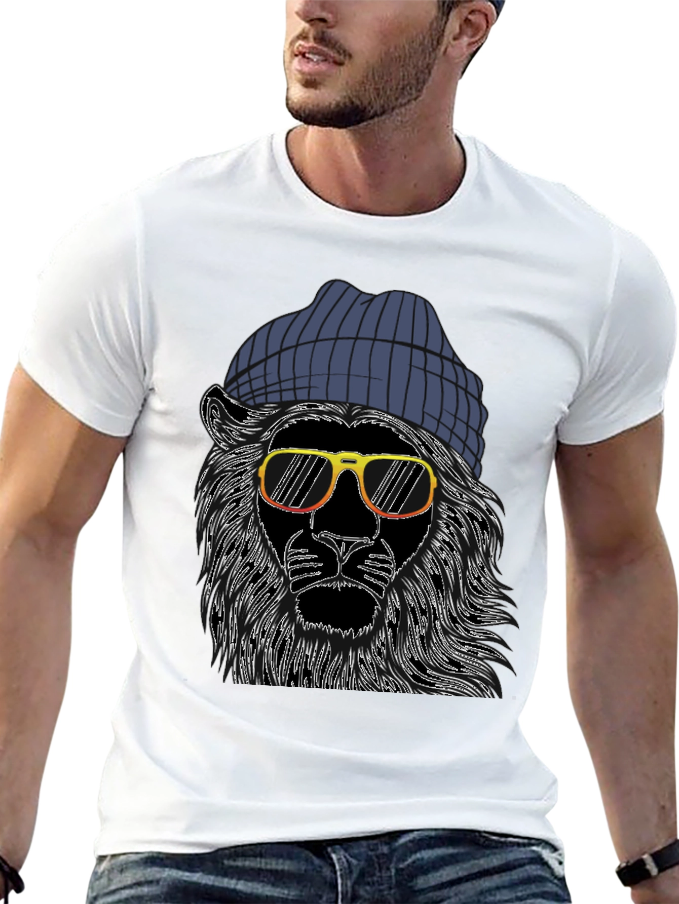 Black Cool Lion Graphic Tee - Men's Black T-Shirt view 13