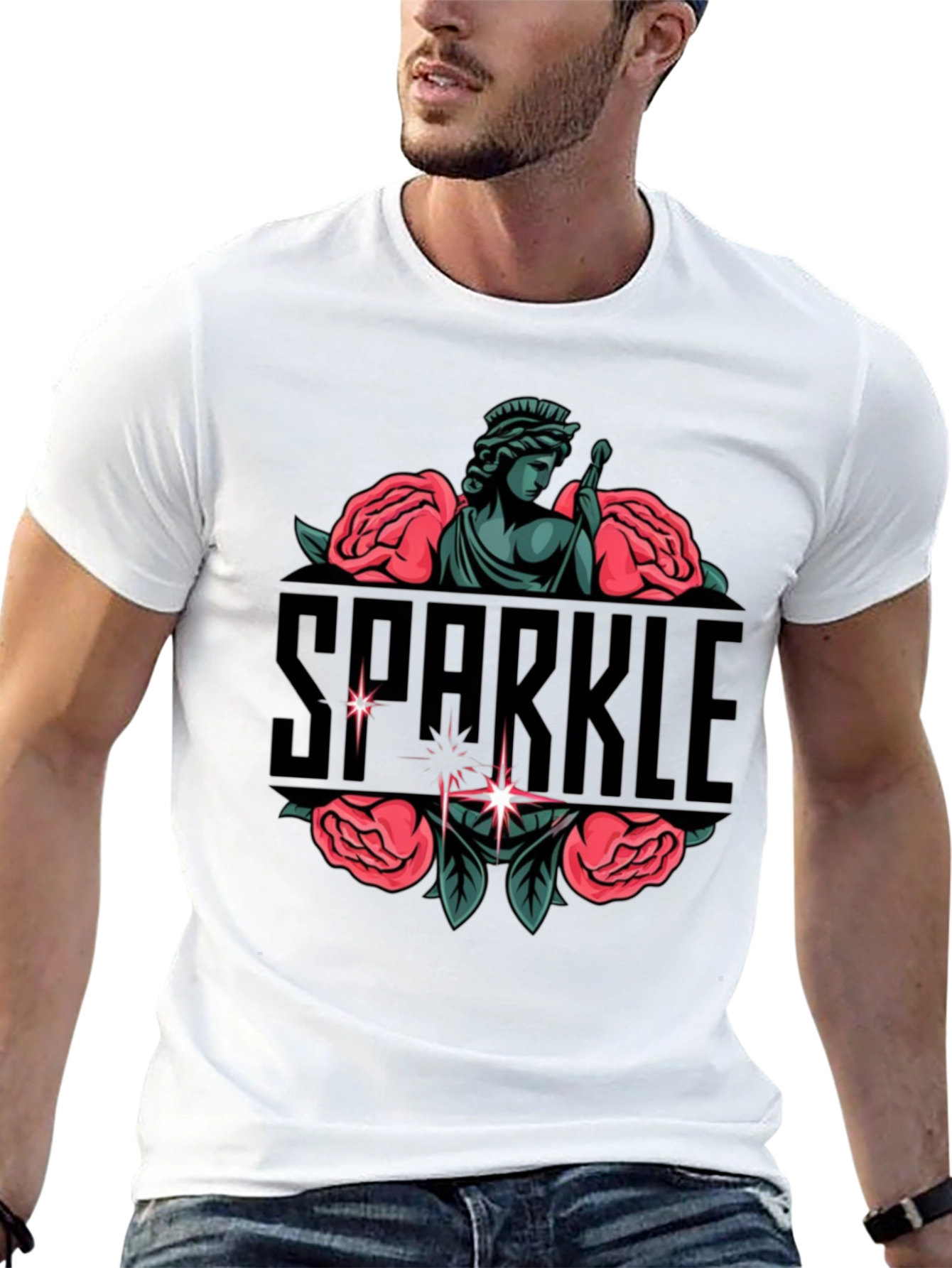 Black Sparkle Statue Graphic Black Tee view 13