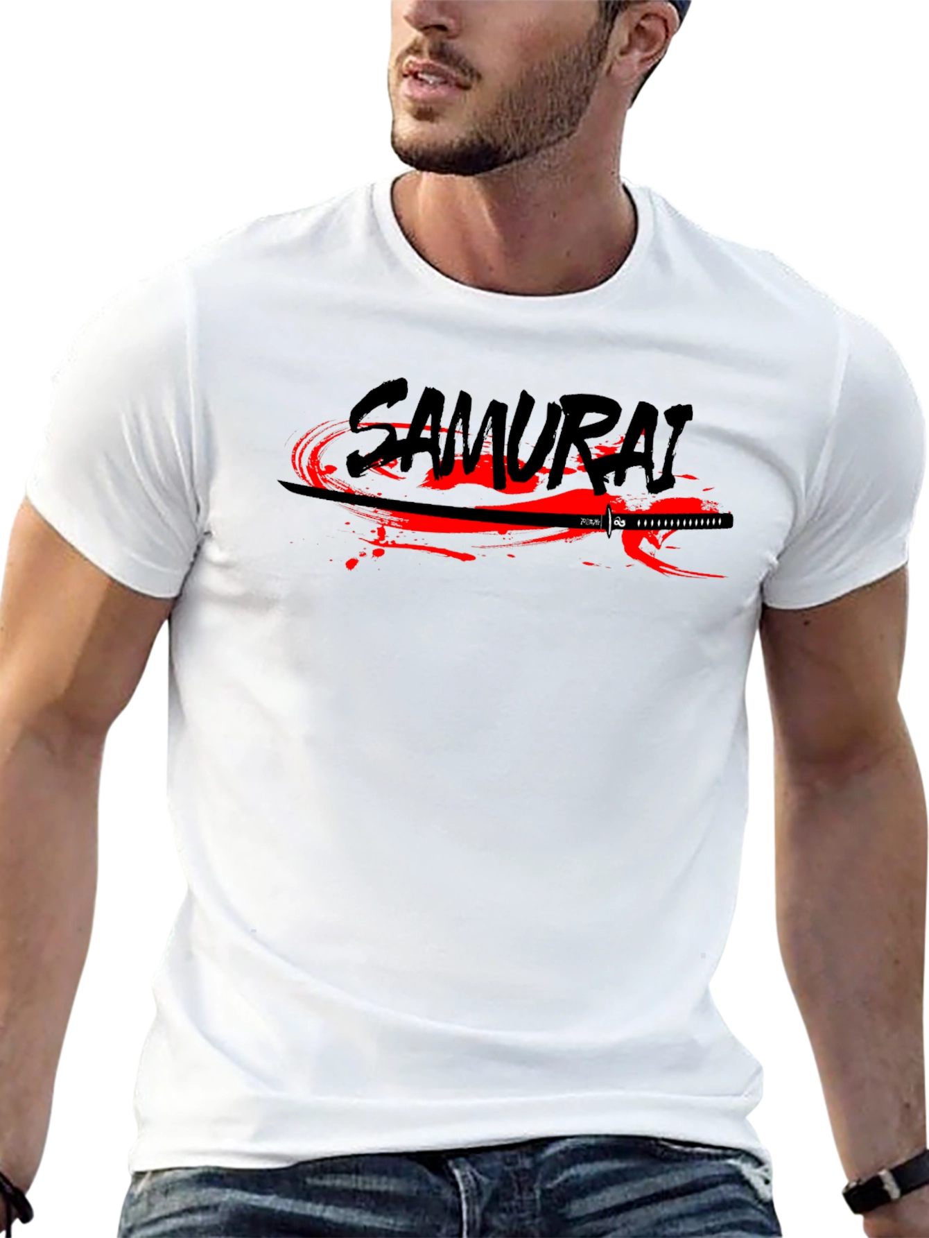 Black Samurai Sword Graphic Print Black T-Shirt view 13