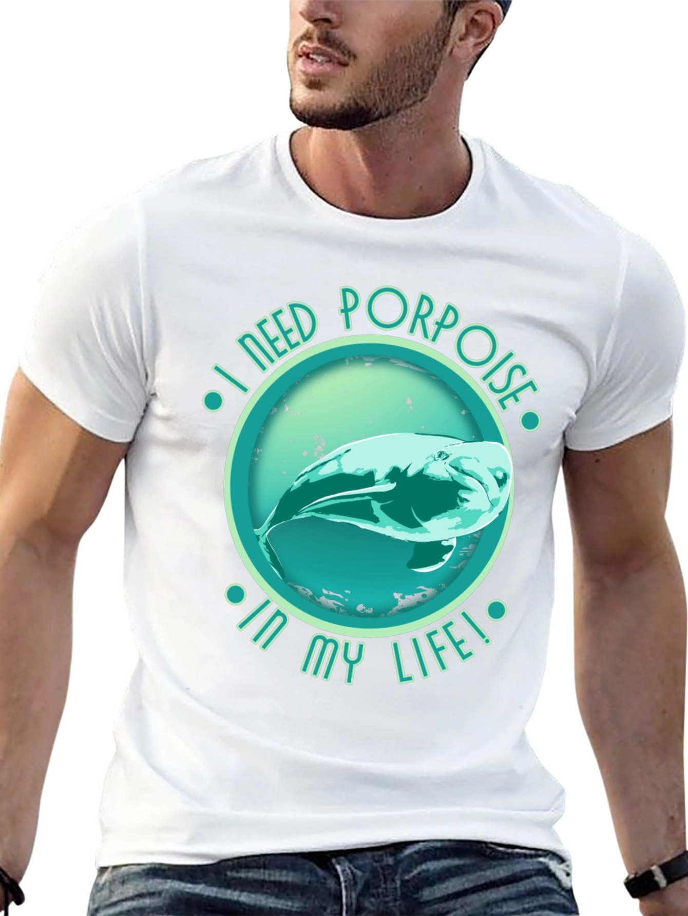 Black I Need Porpoise in My Life Black T-Shirt view 13