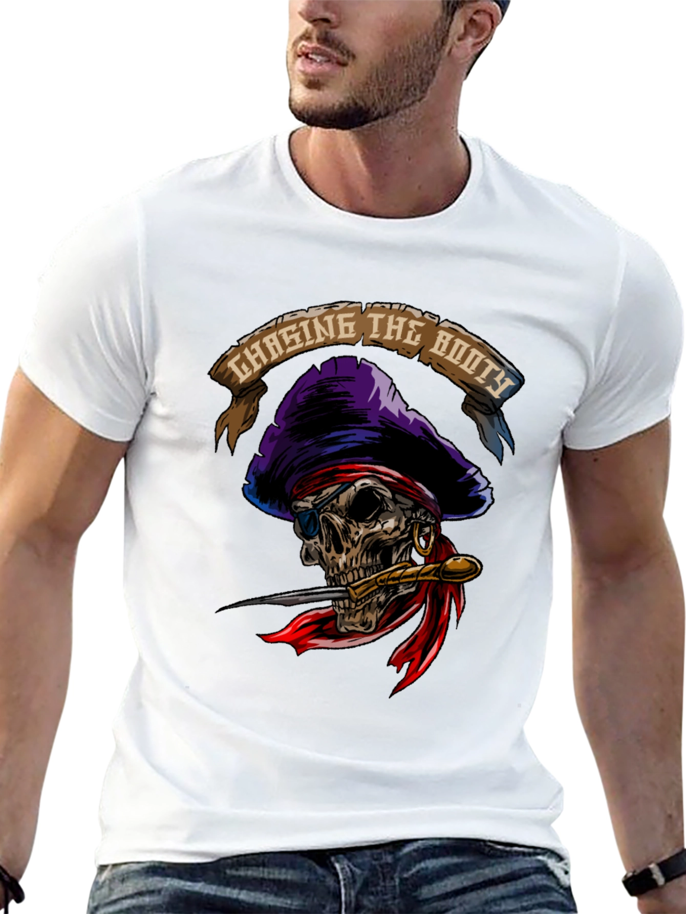 Black Chasing The Booty Pirate Skull Graphic T-Shirt view 13