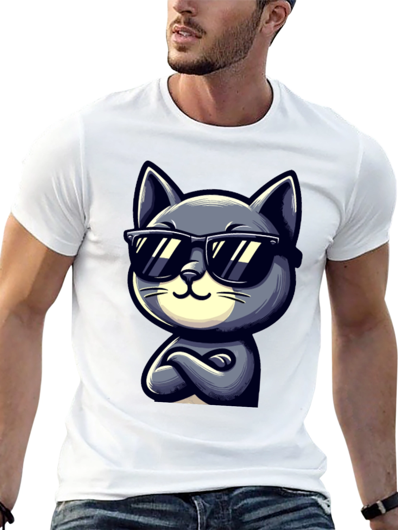 Black Cool Cat Cartoon Graphic T-Shirt view 13