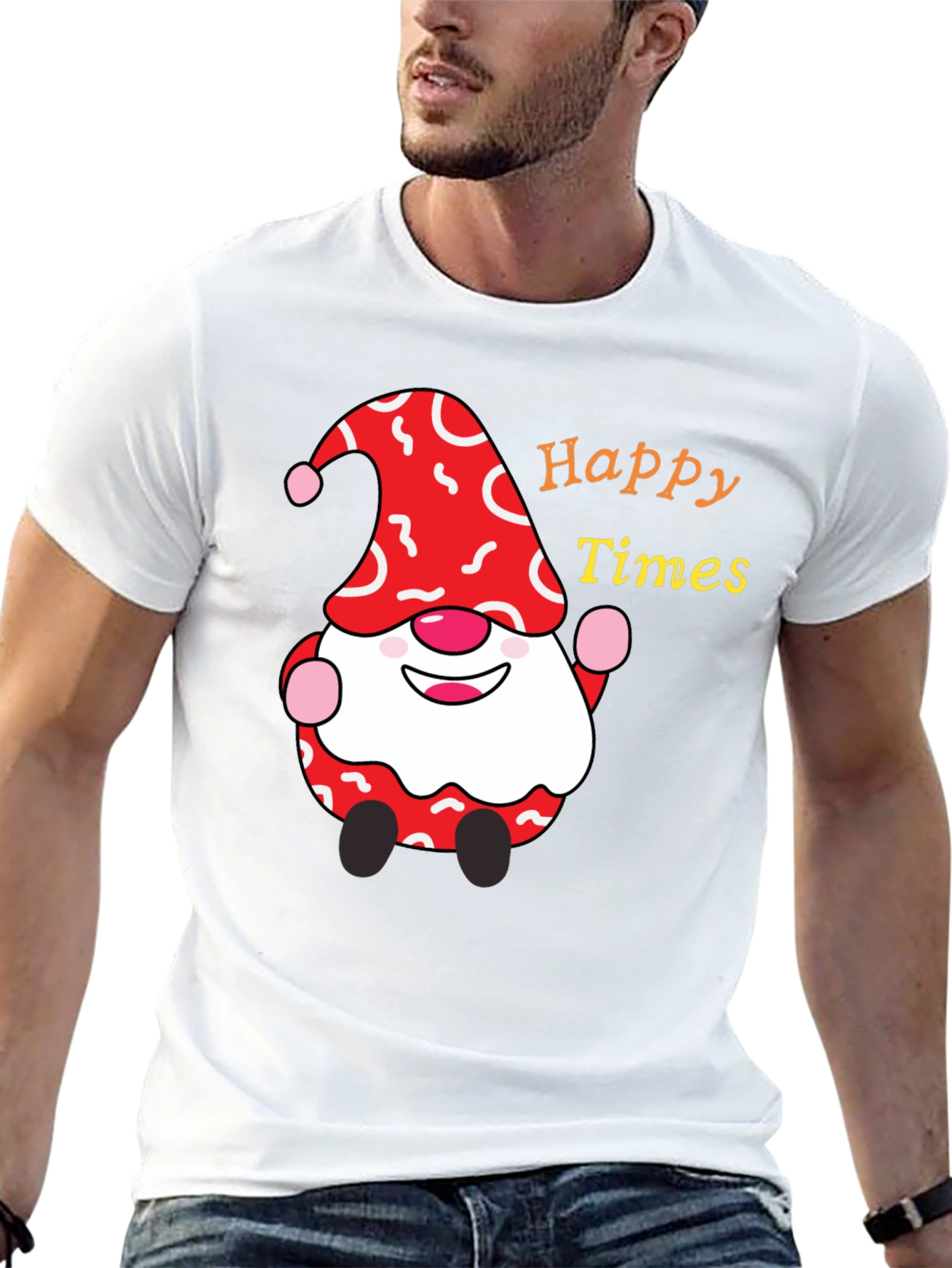 Black Happy Times Gnome T-Shirt - Festive Holiday Apparel view 13