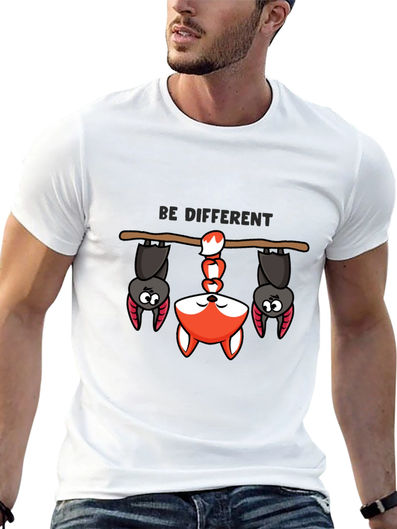 Black Be Different Bat and Fox Tee - Unique Graphic T-Shirt view 13