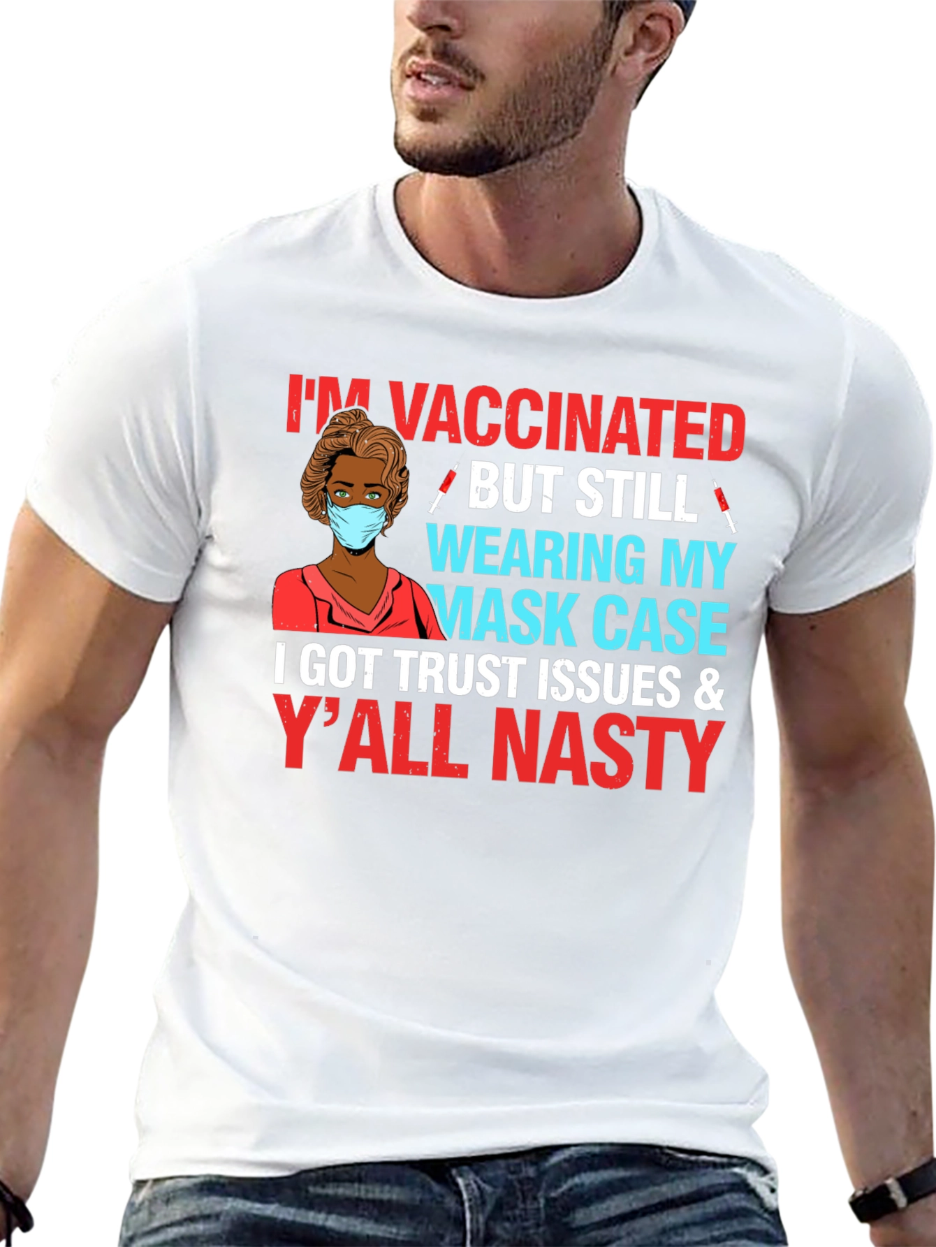 Black Vaccinated But Still Wearing Mask Case T-Shirt view 13