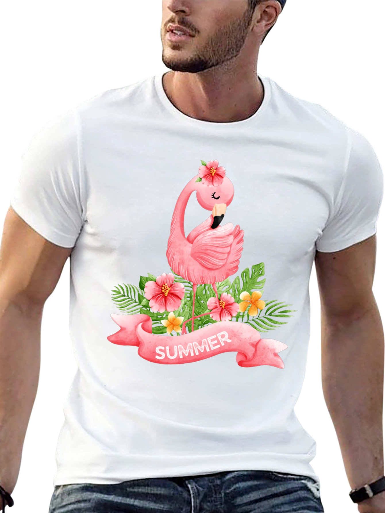 Black Summer Flamingo Black T-Shirt view 13
