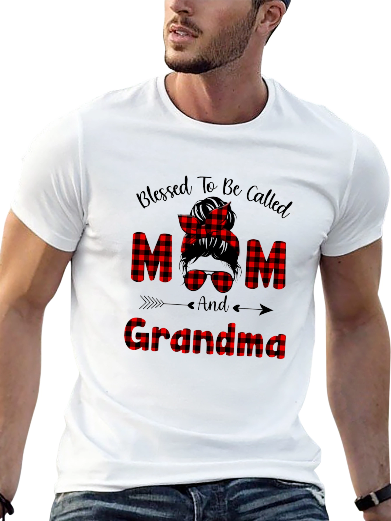 Black Blessed Mom & Grandma Plaid Graphic Tee view 13