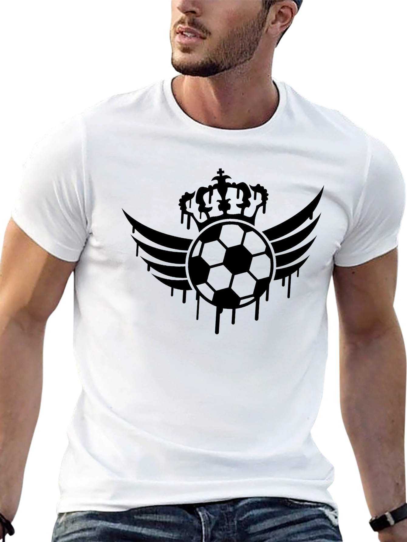 Black Men's Black Soccer Crown Graphic Tee view 13