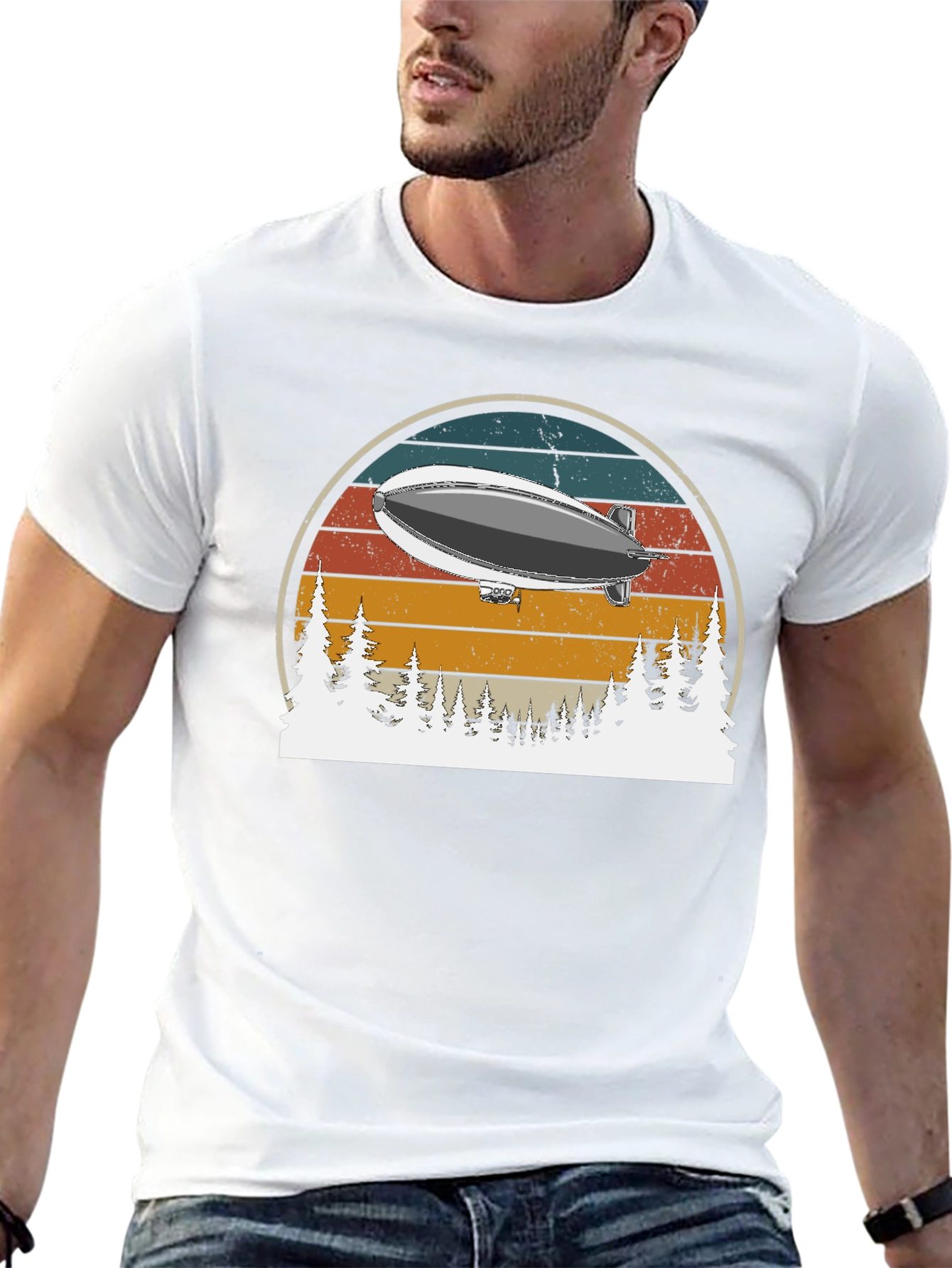 Black Vintage Airship Sunset T-Shirt view 13