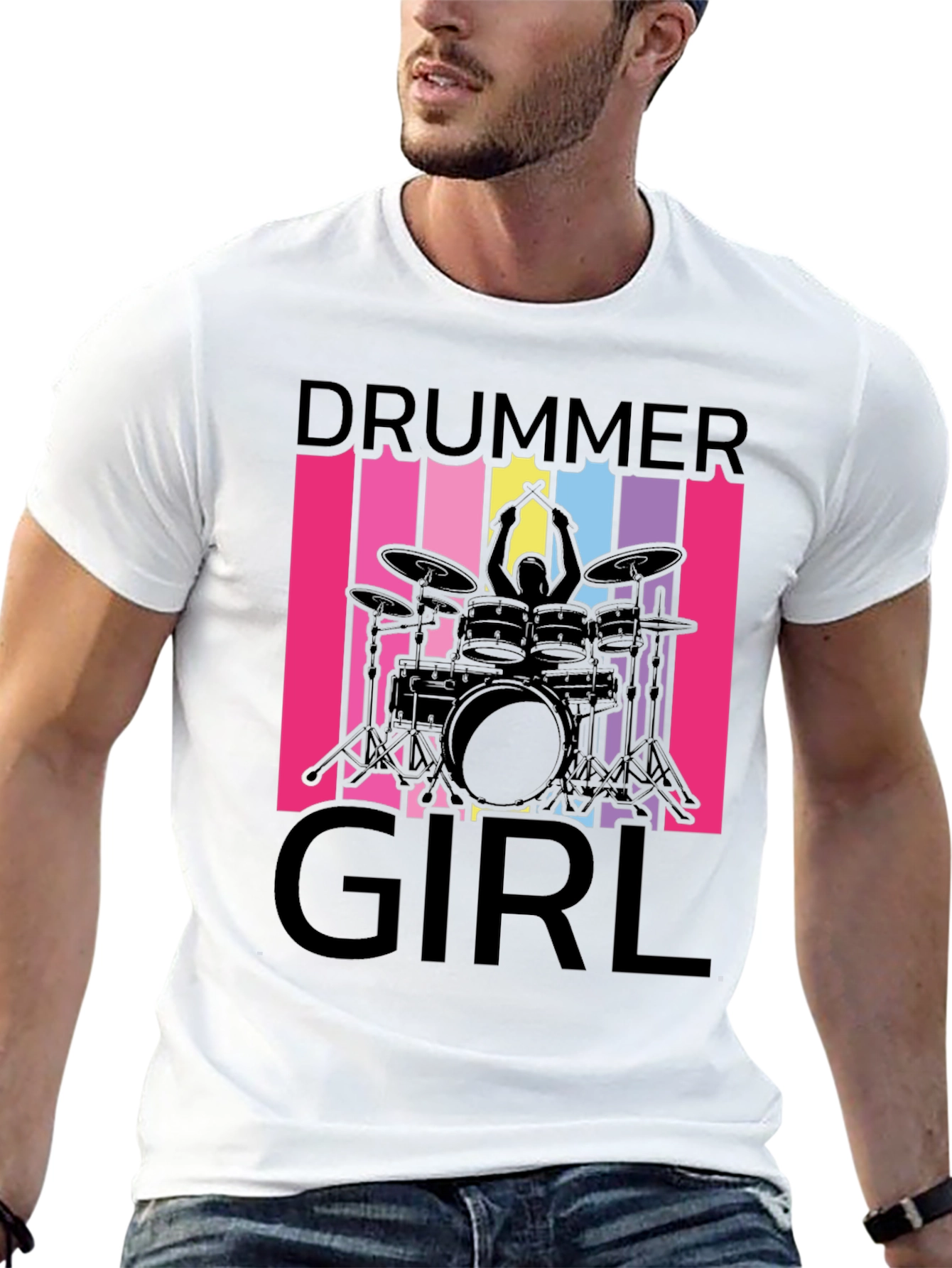Black Drummer Girl T-Shirt - Music Lover Tee view 13