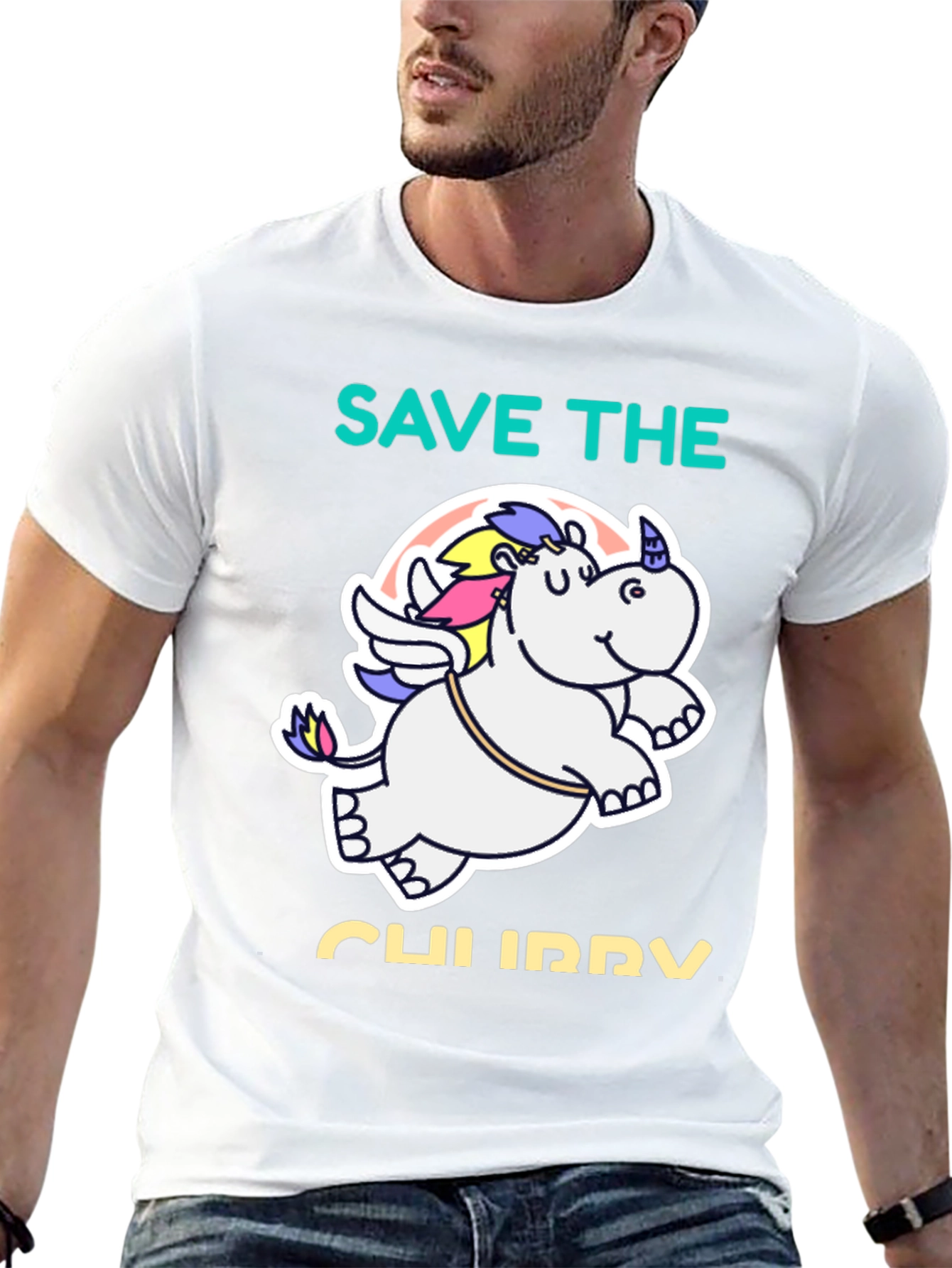 Black Save the Chubby Unicorn Black T-Shirt view 13