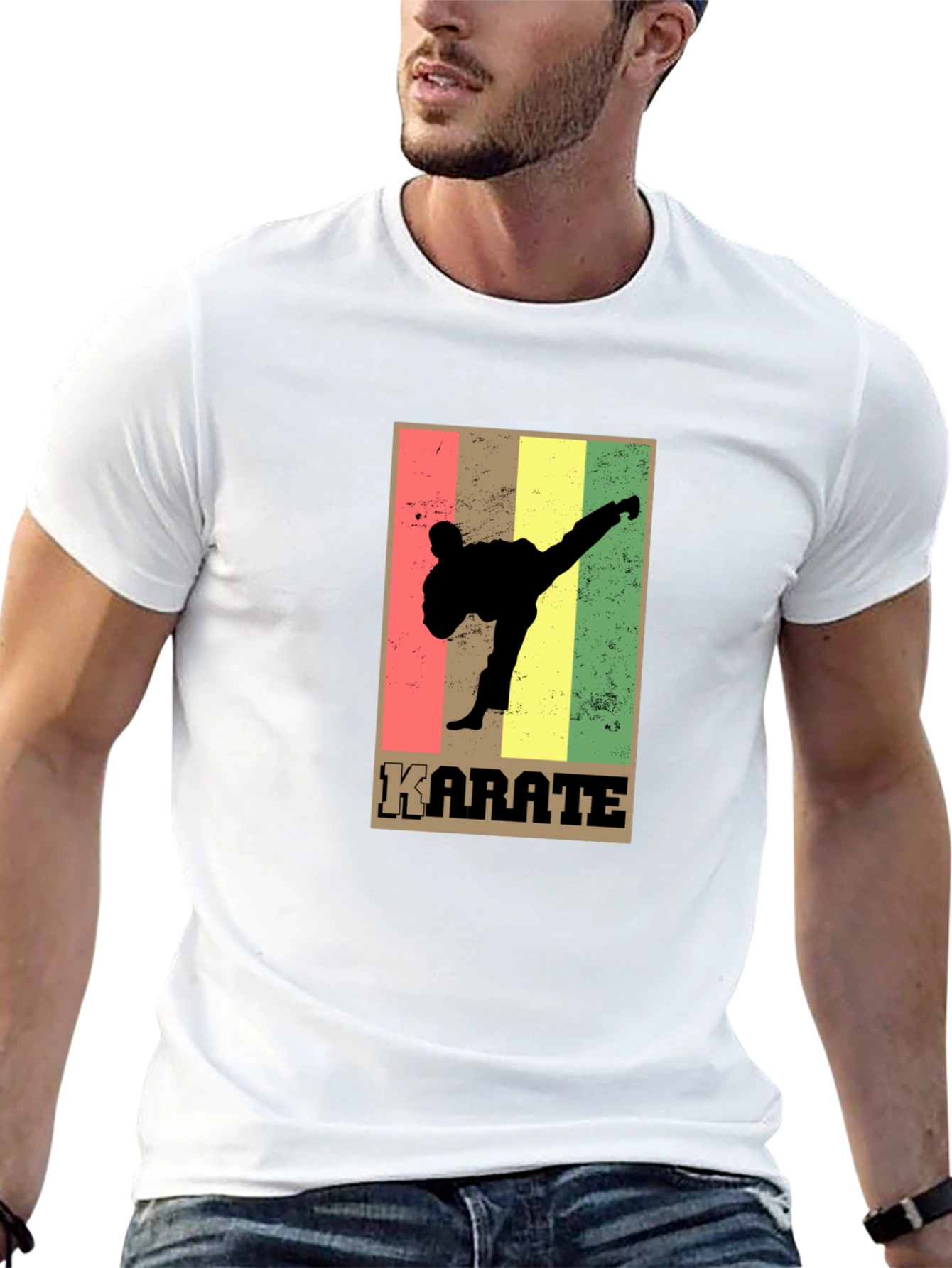 Black Karate Retro Style Graphic T-Shirt view 13