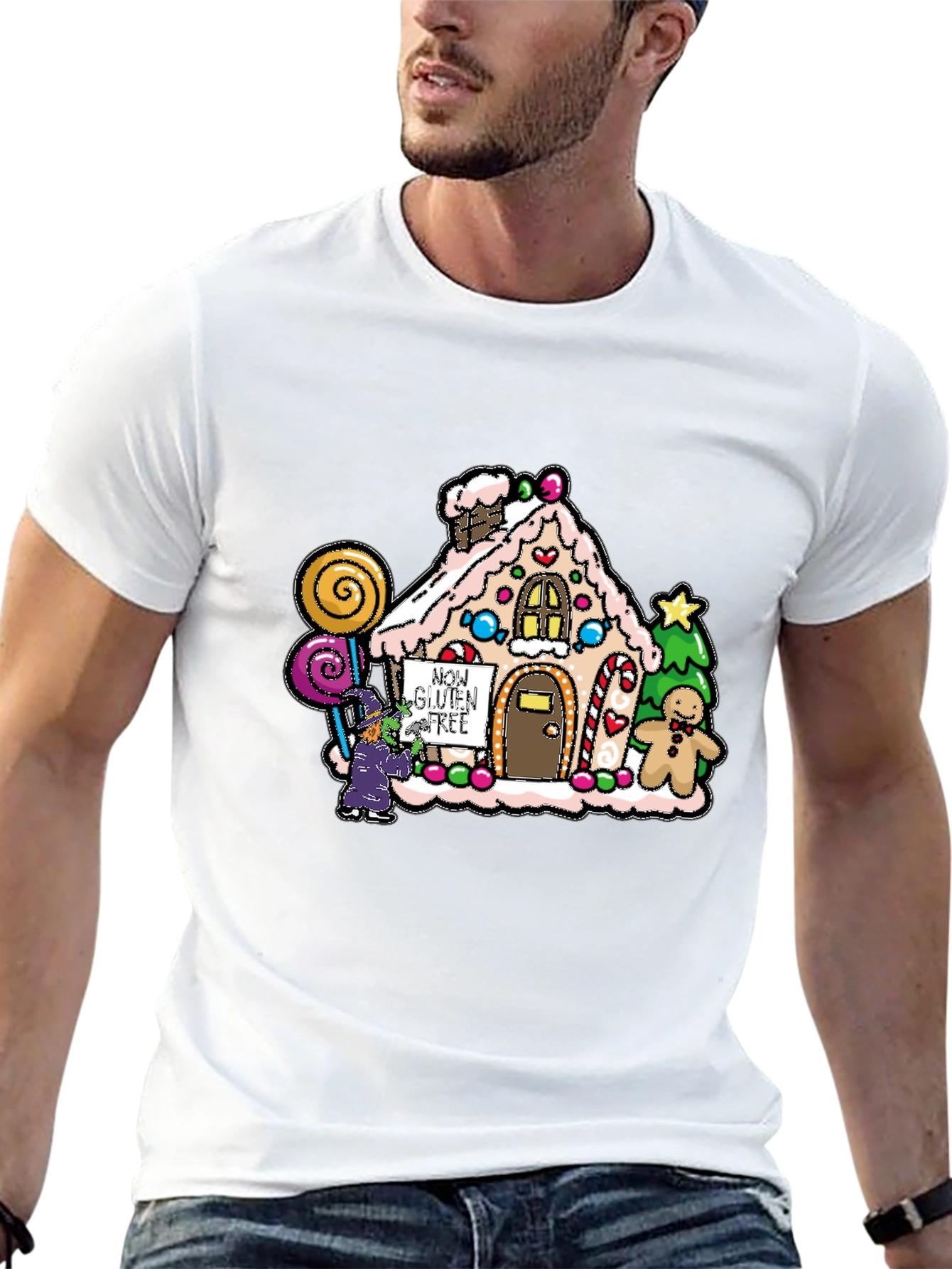 Black Gluten-Free Gingerbread House Graphic Tee view 13