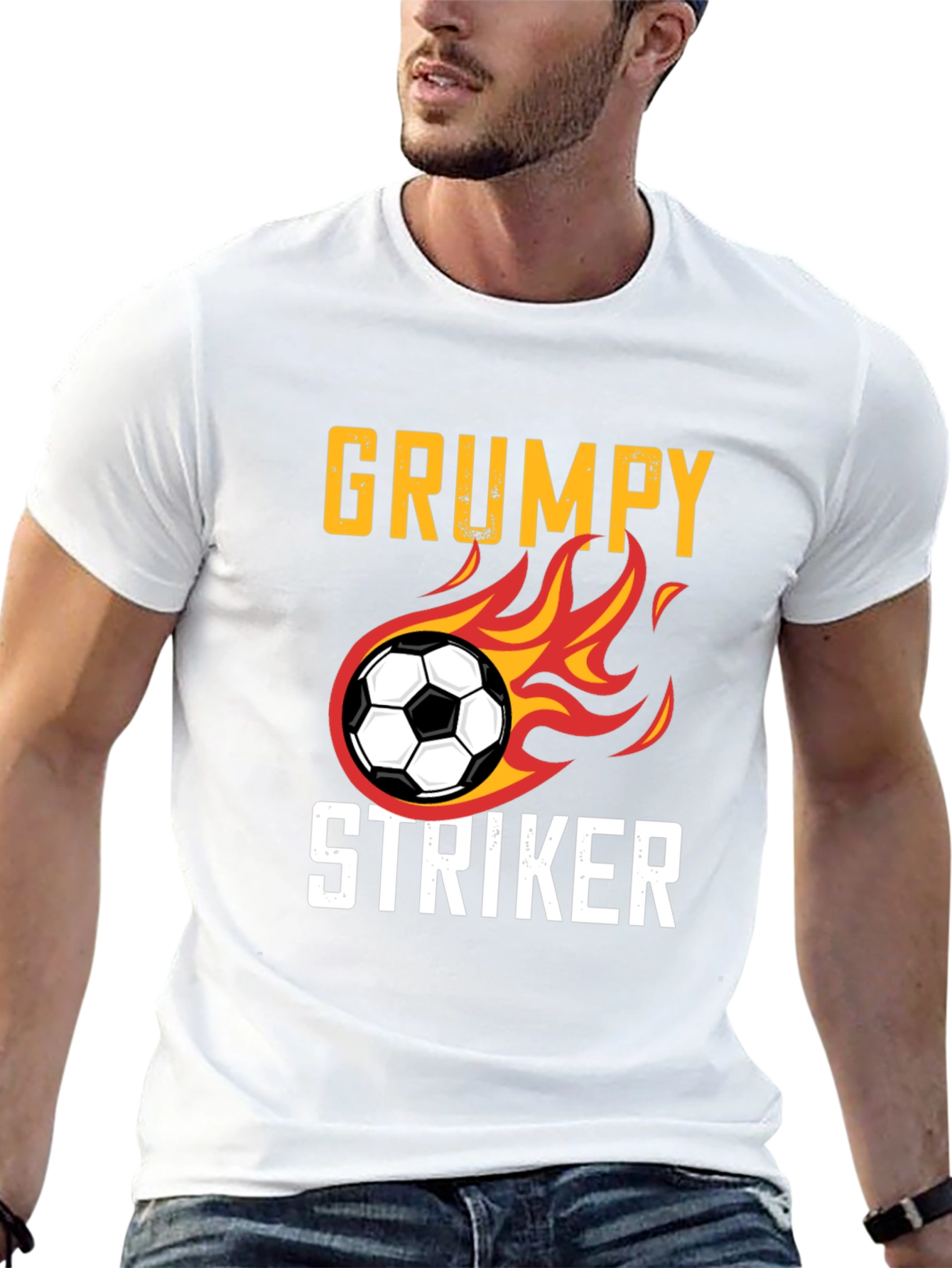 Black Grumpy Striker Soccer T-Shirt - Funny Sportswear view 13
