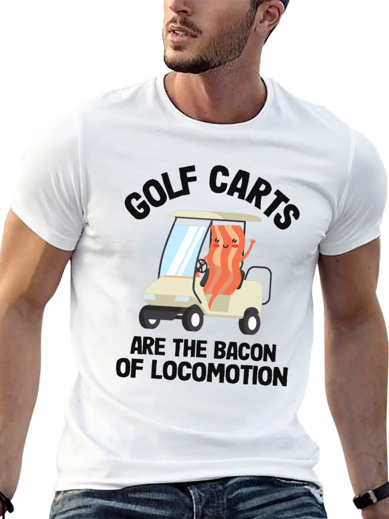 Black Golf Cart Bacon Funny Humor T-Shirt view 13