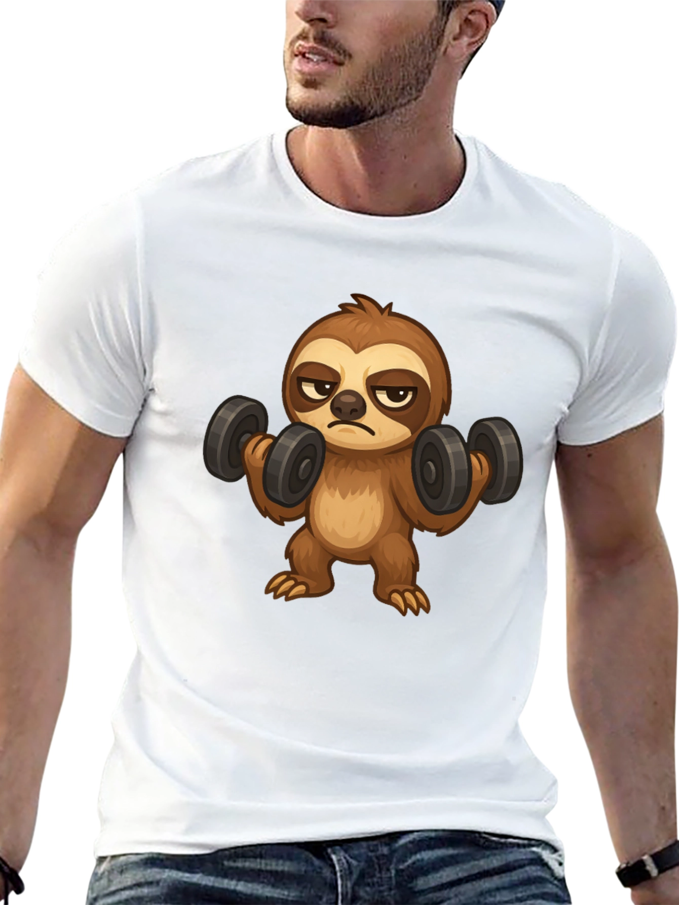 Black Sloth Lifting Weights Graphic T-Shirt view 13