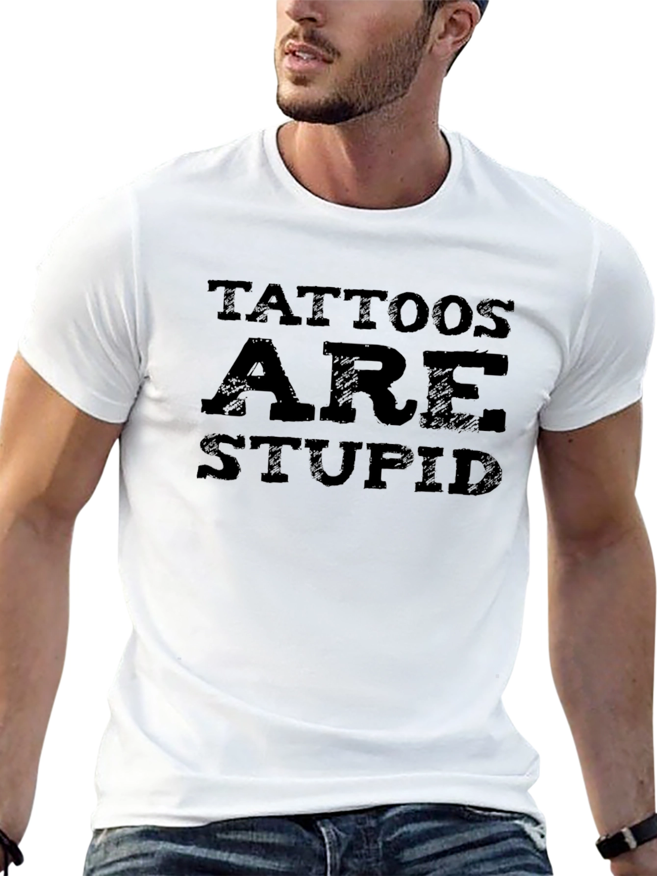Black Tattoos Are Stupid Graphic Tee -  Soft Black Cotton T-Shirt view 13