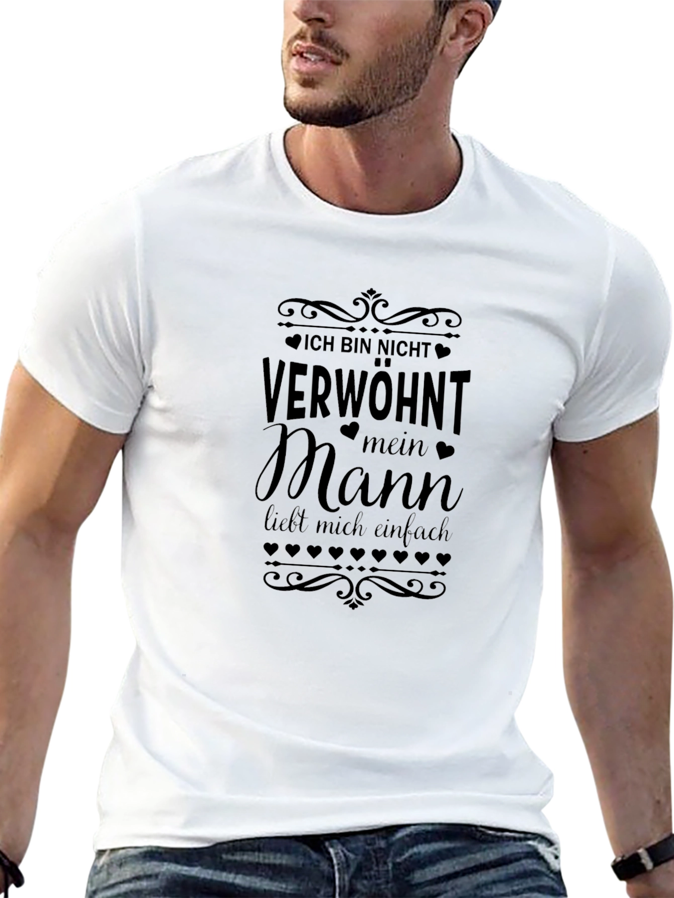 Black Men's Black T-Shirt - "Verwohnt mein Mann liebt mich einfach" view 13