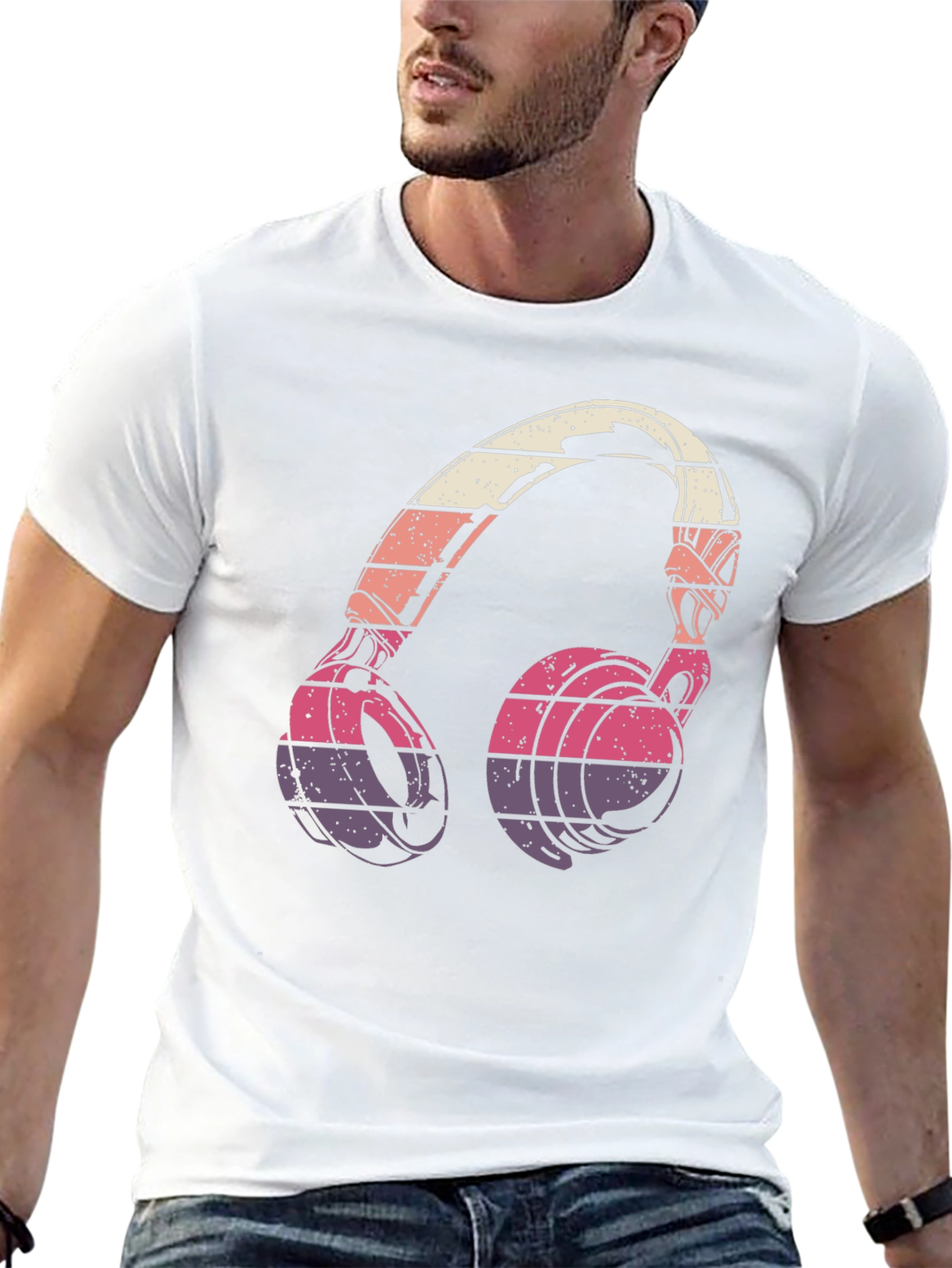 Black Retro Headphones Graphic T-Shirt view 13