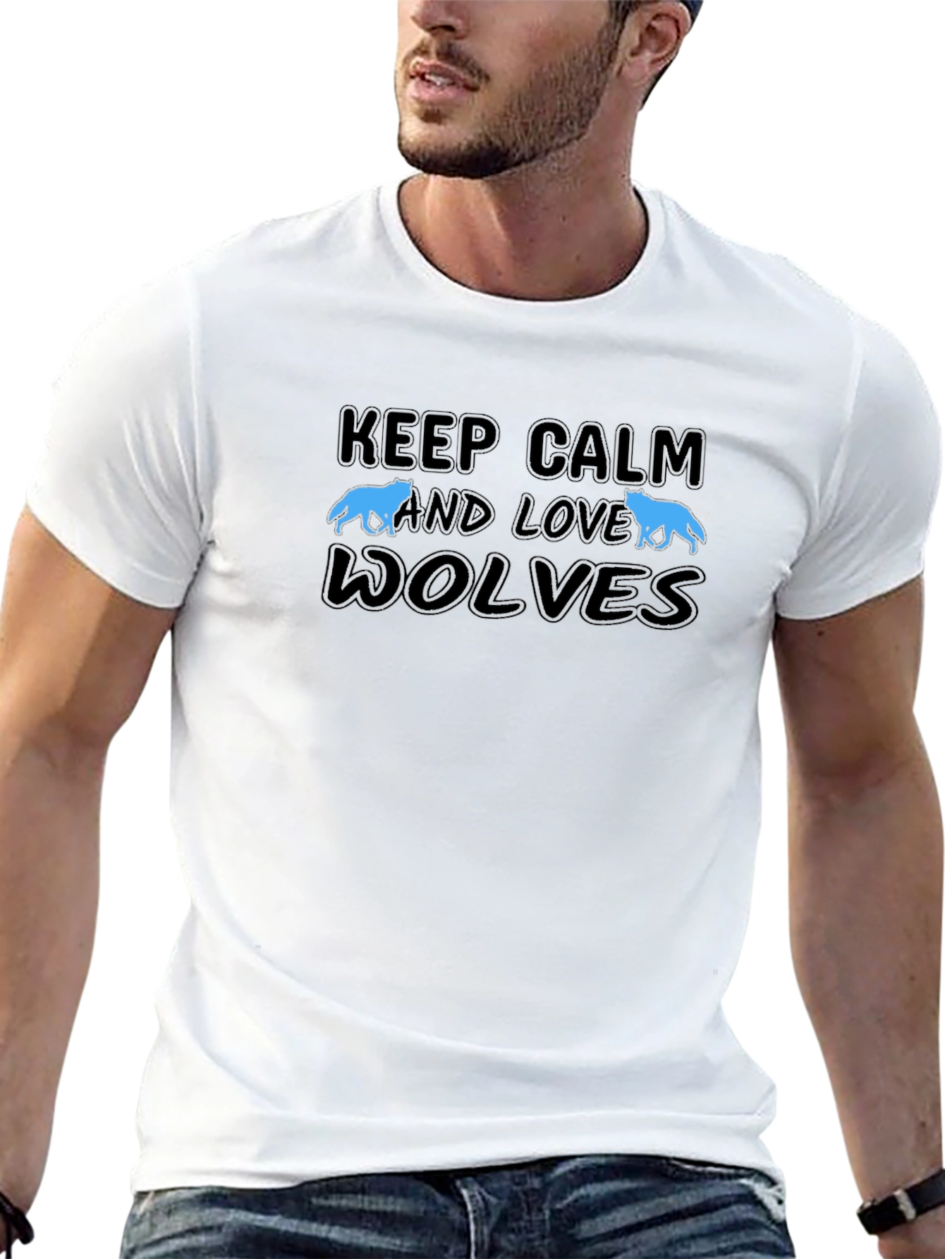 Black Keep Calm and Love Wolves Black T-Shirt view 13