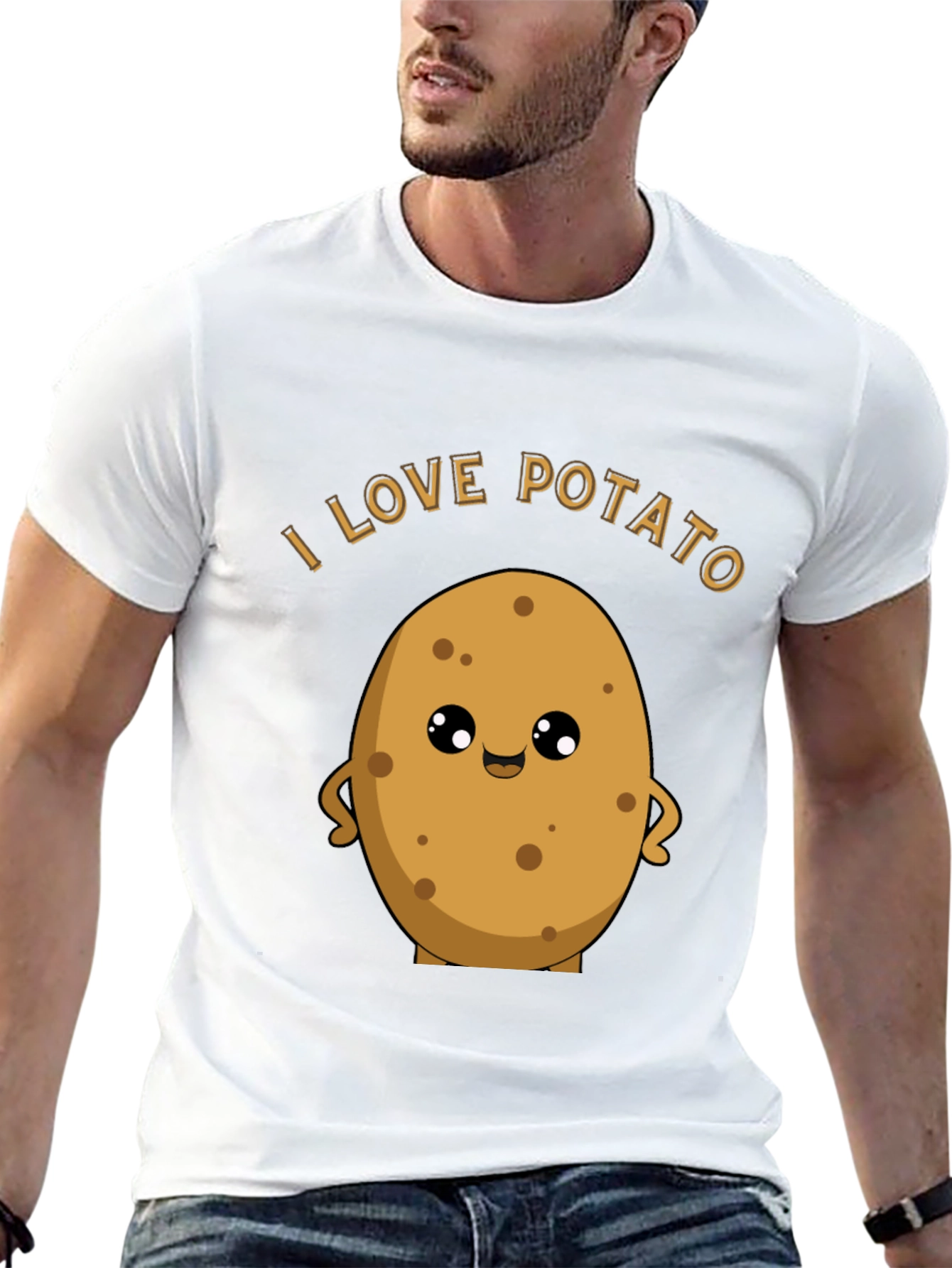 Black I Love Potato Graphic T-Shirt - Unisex Black Tee view 13