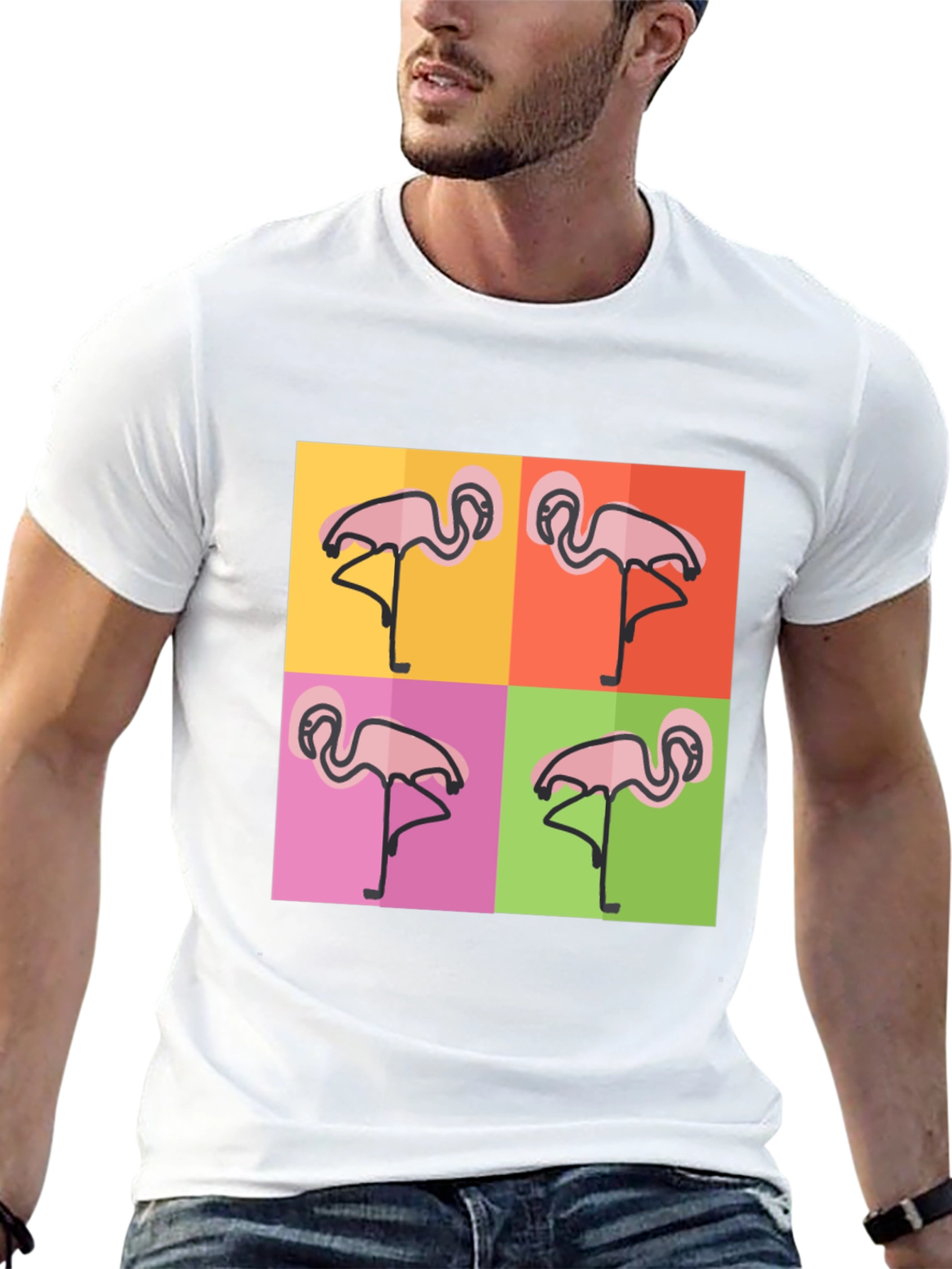 Black Funky Flamingo Pop Art Black T-Shirt view 13