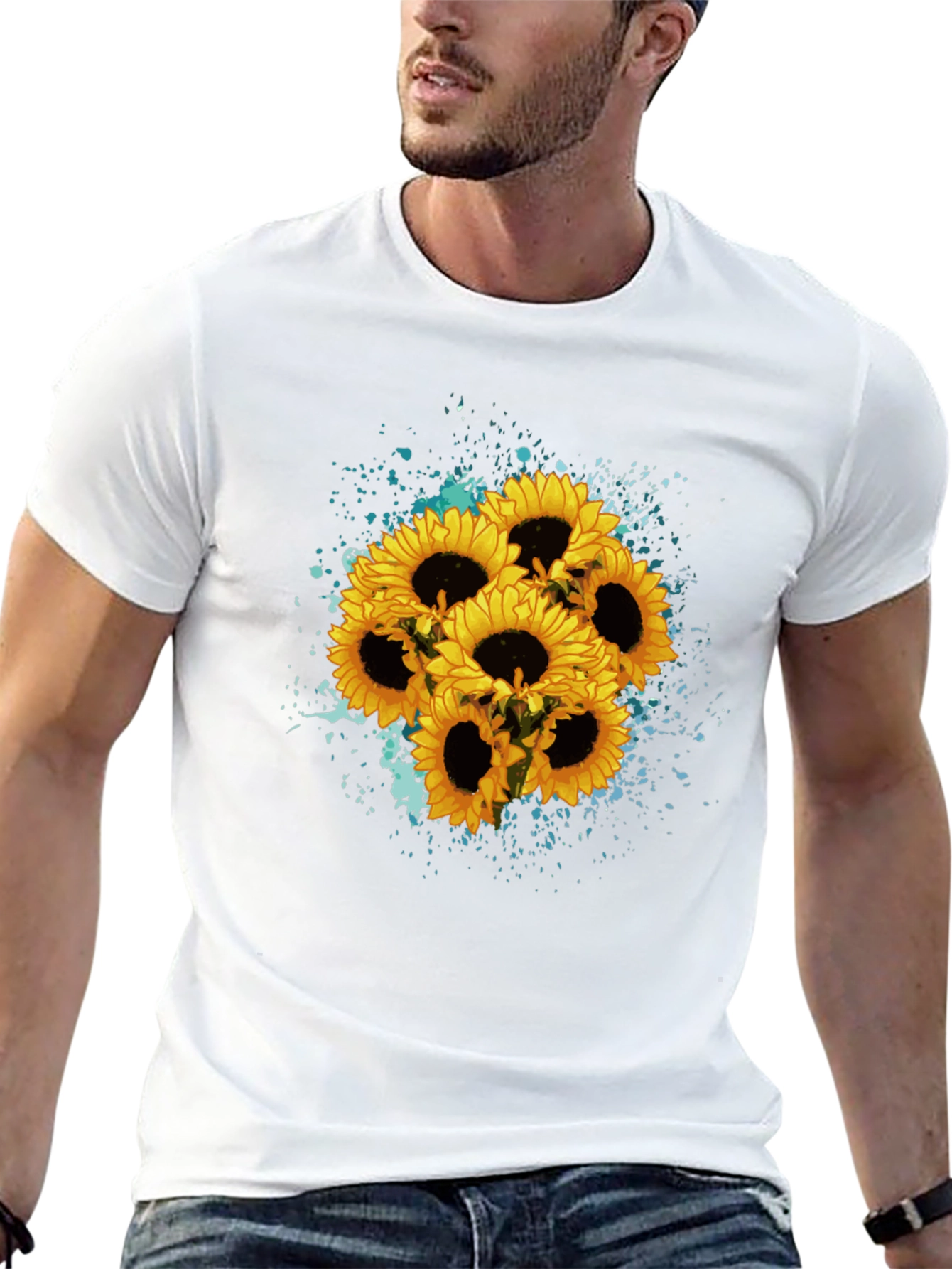 Black Sunflower Splash Black T-Shirt - Floral Graphic Tee view 13