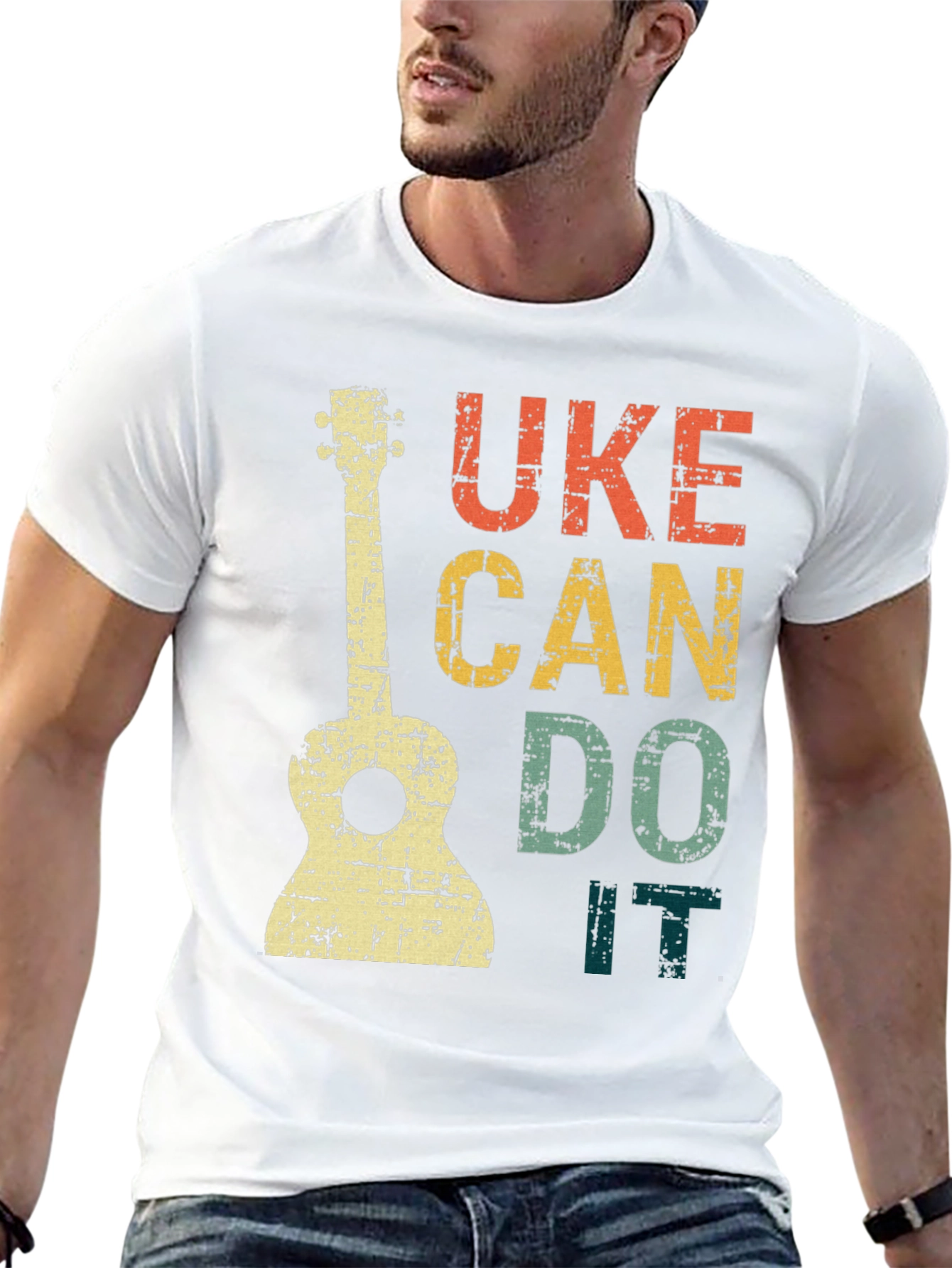 Black Uke Can Do It T-Shirt - Retro Ukulele Graphic Tee view 13