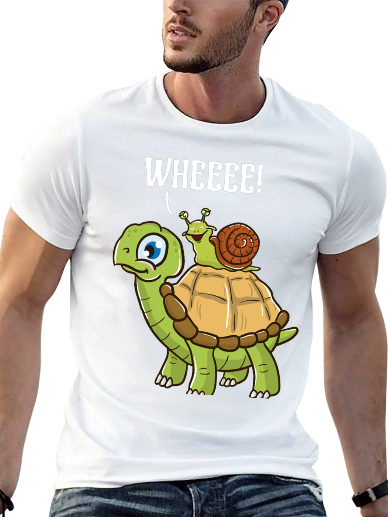 Black Funny Turtle Snail Wheee! Graphic T-Shirt view 13