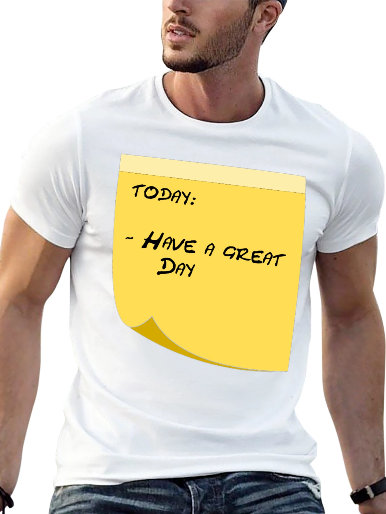 Black Have a Great Day Sticky Note T-Shirt - Black Cotton Tee view 13