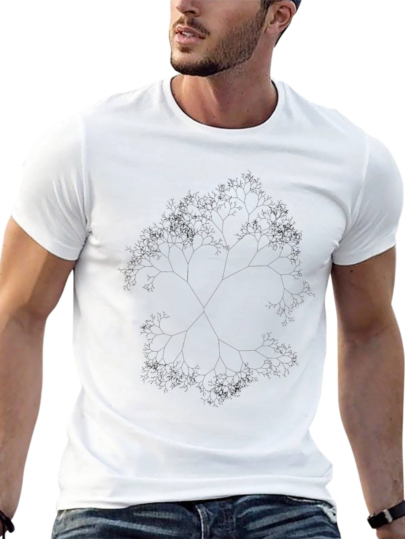 Black Fractal Tree Graphic Tee - Black Casual Top view 13