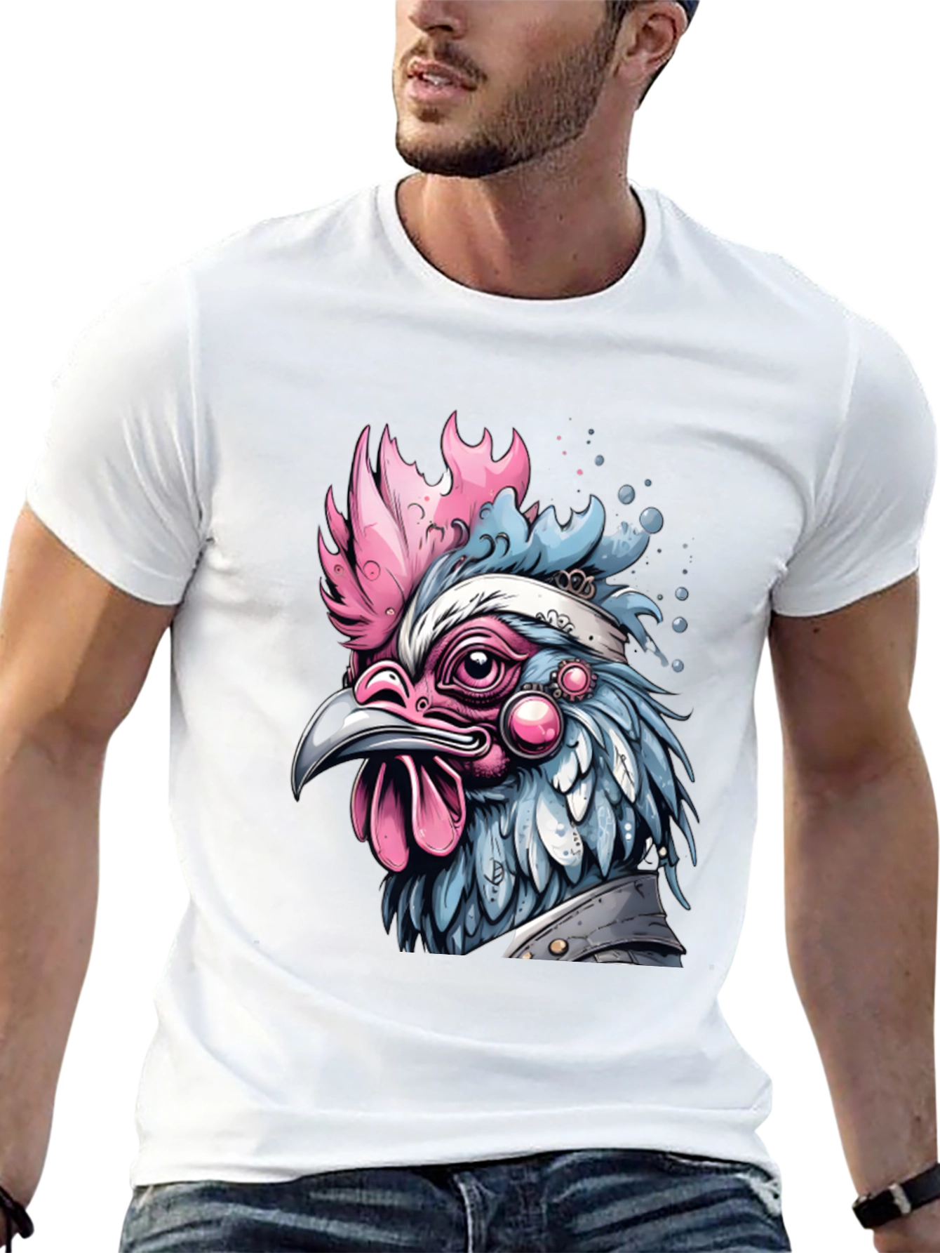 Black Artistic Chicken Graphic T-Shirt view 13