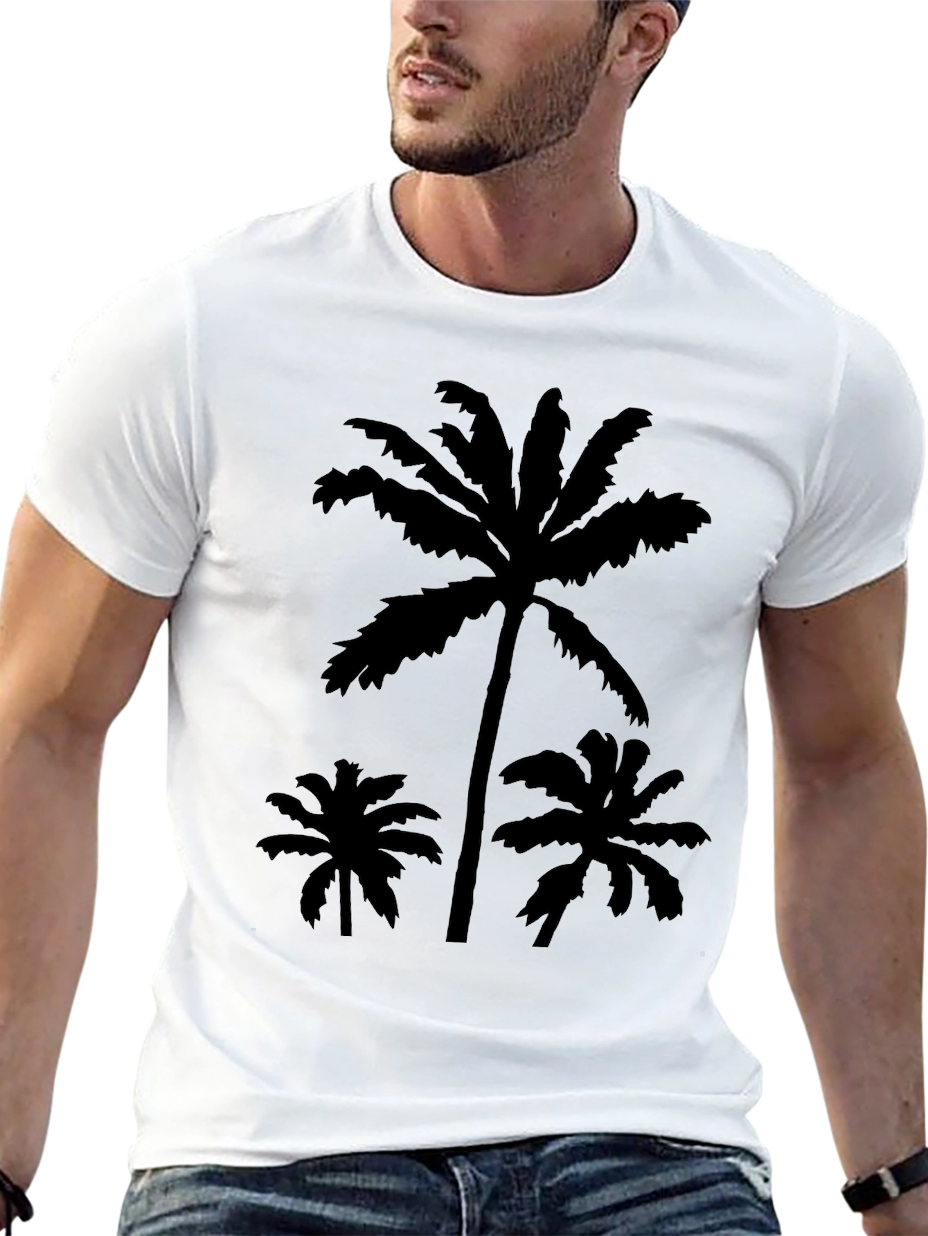 Black Tropical Palm Tree Graphic T-Shirt view 13