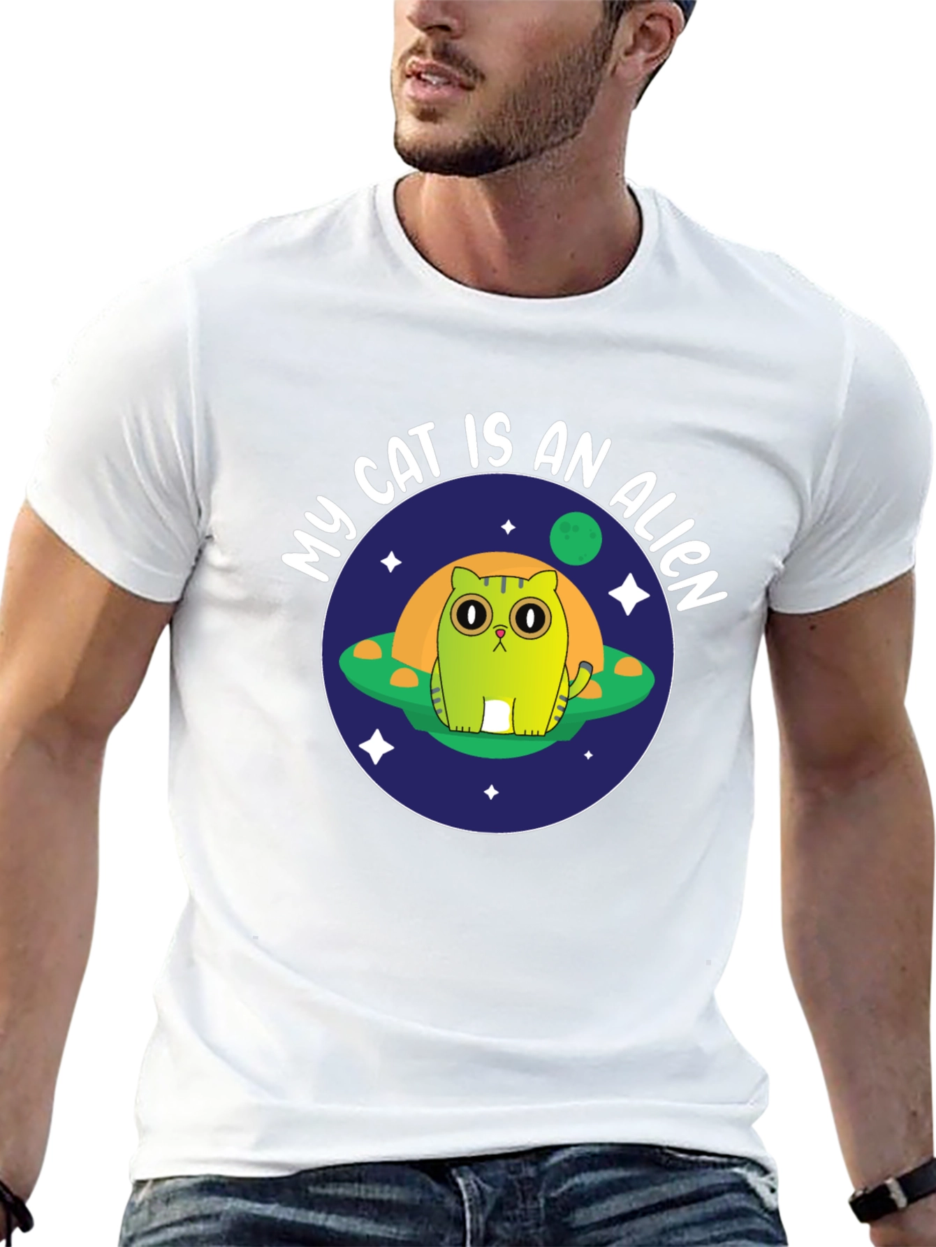 Black My Cat Is An Alien Black T-Shirt view 13