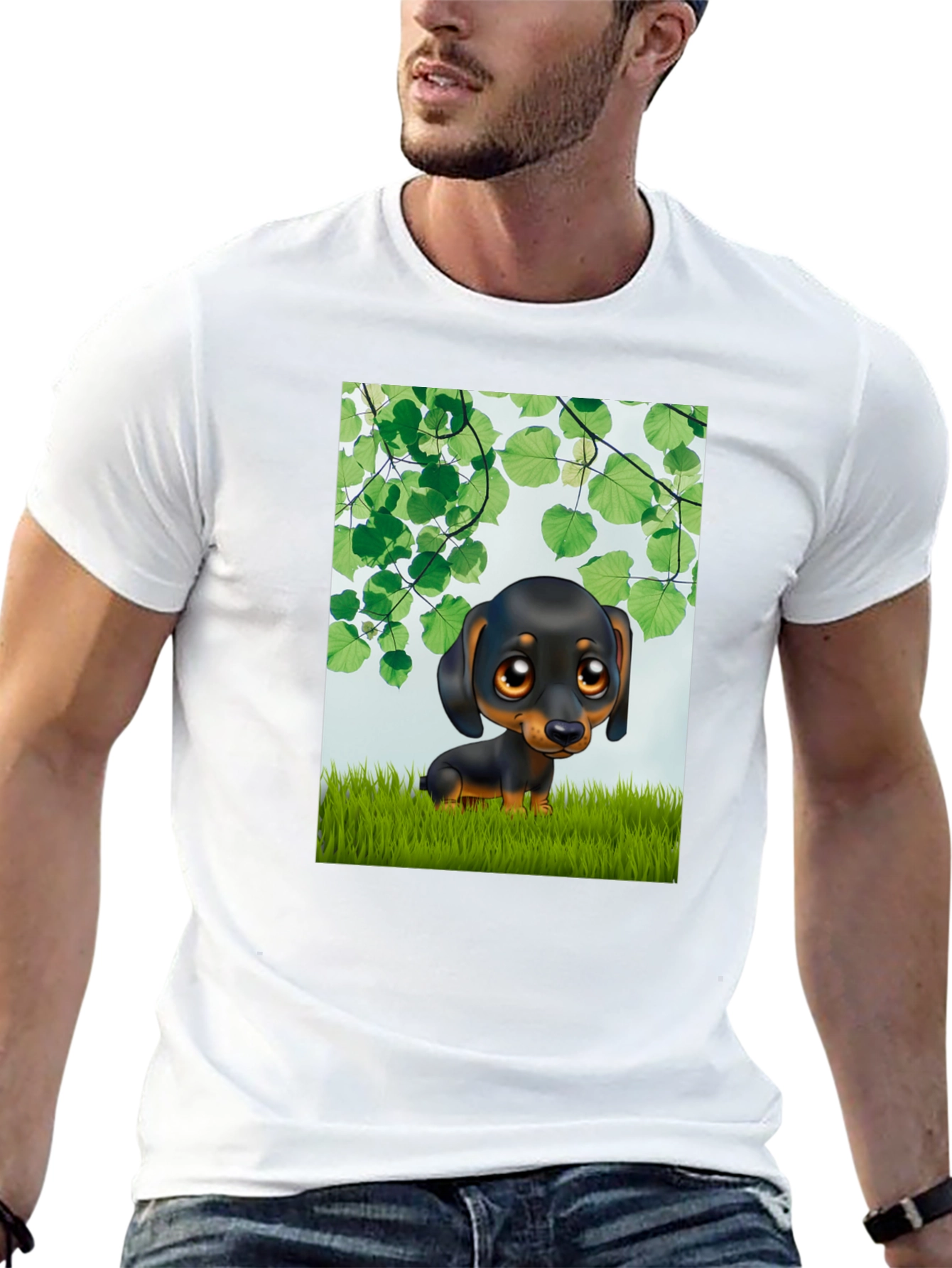 Black Cartoon Dachshund T-Shirt - Cute Dog Graphic Tee view 13