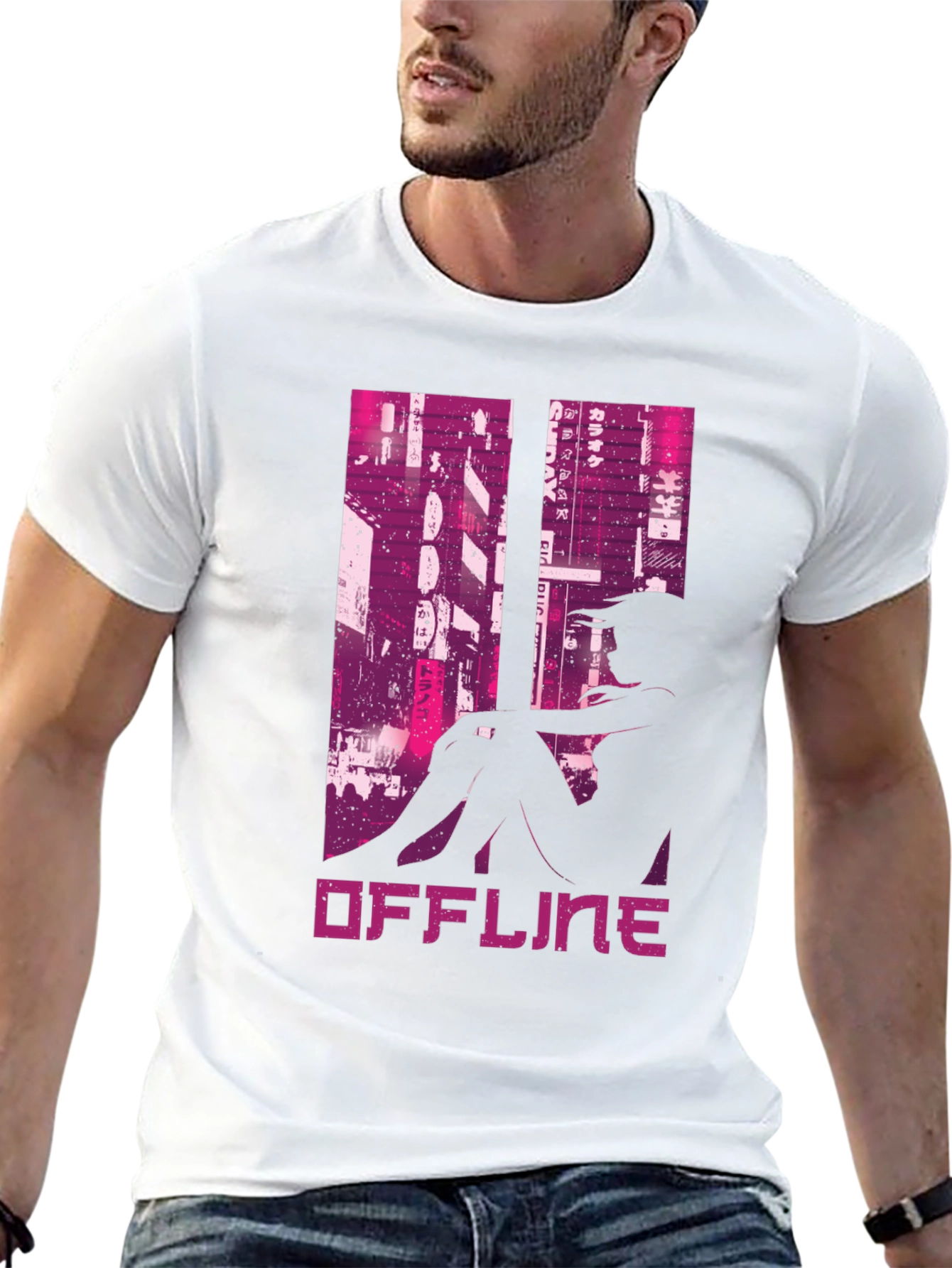 Black Offline Cyberpunk Style Graphic Tee view 13