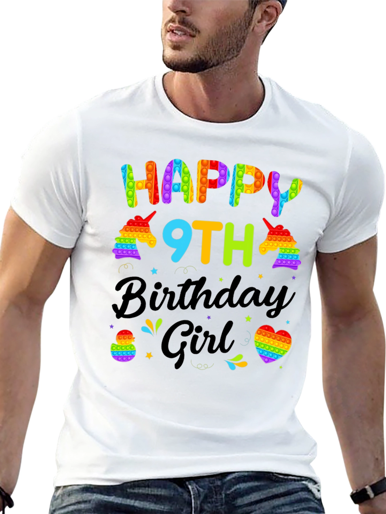 Black Happy 9th Birthday Girl T-Shirt - Pop It Unicorn view 13
