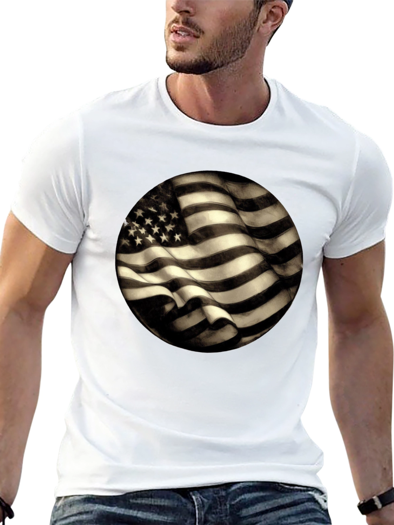 Black American Flag Graphic Men's Black T-Shirt view 13