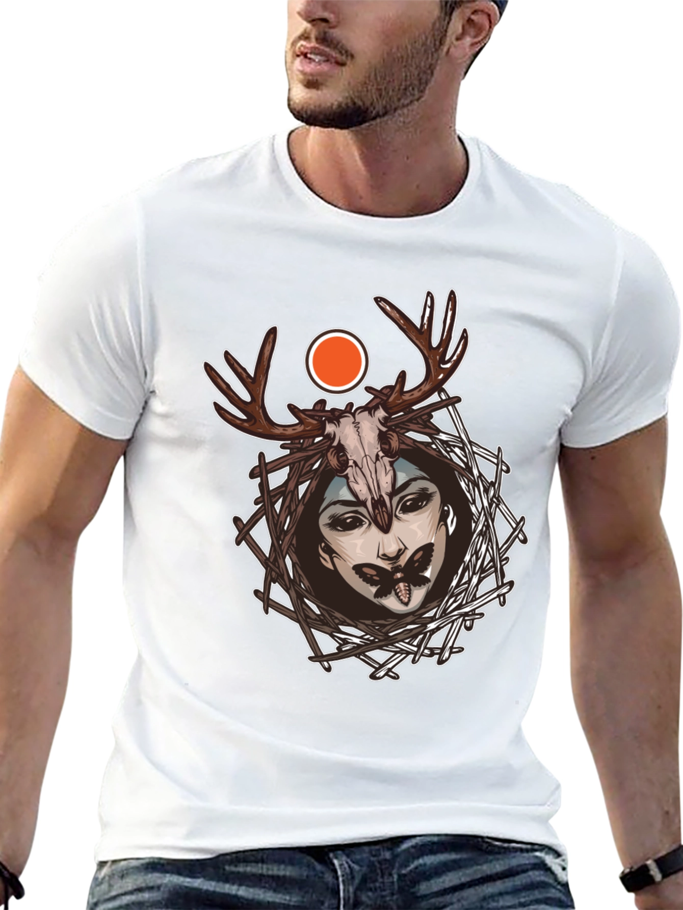 Mystic Skull & Antler Graphic T-Shirt - 13